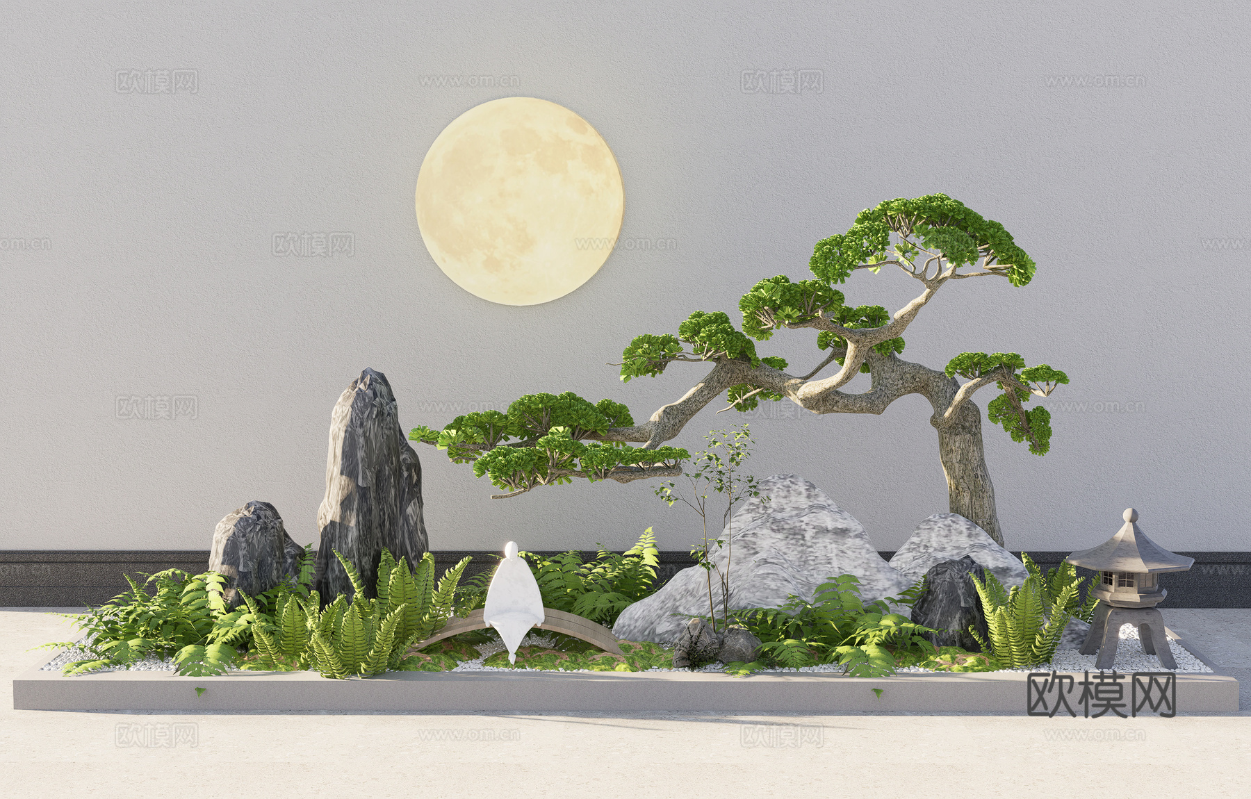 中式假山造型松su模型