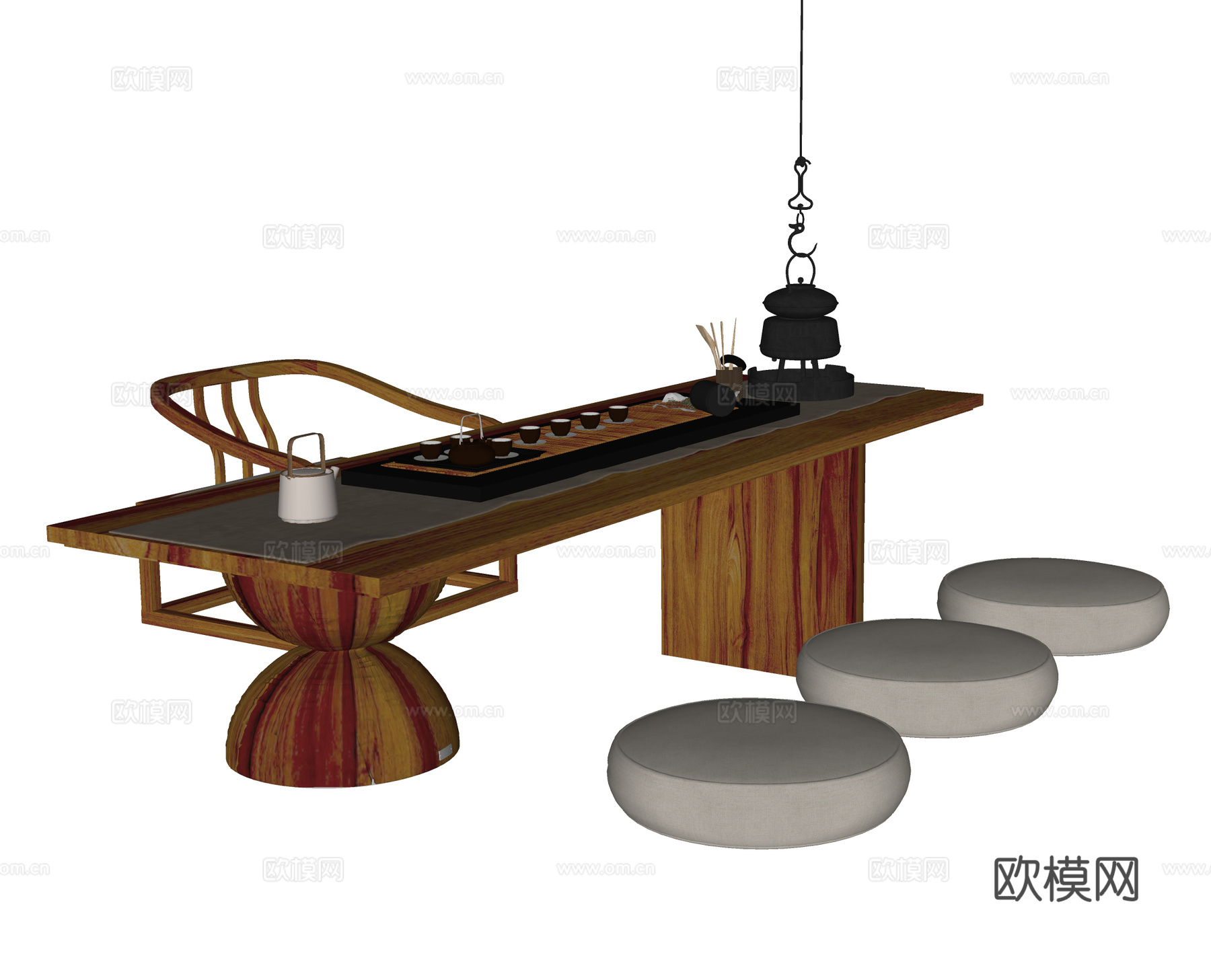 现代榻榻米茶桌椅 茶椅 茶具su模型