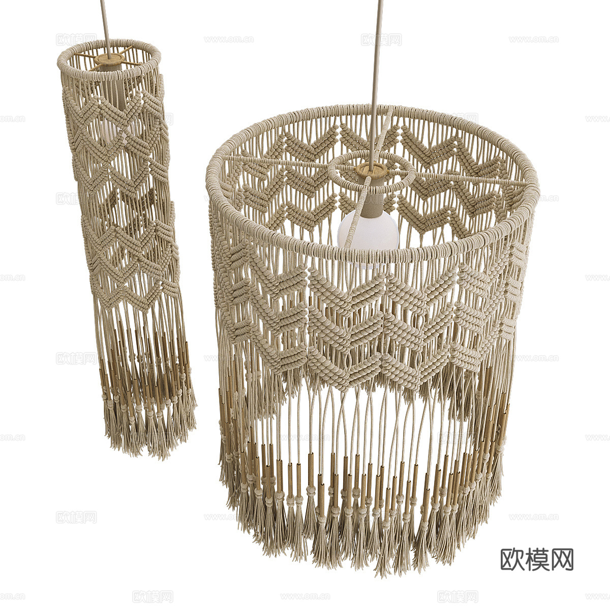 新中式侘寂藤编花边装饰吊灯3d模型