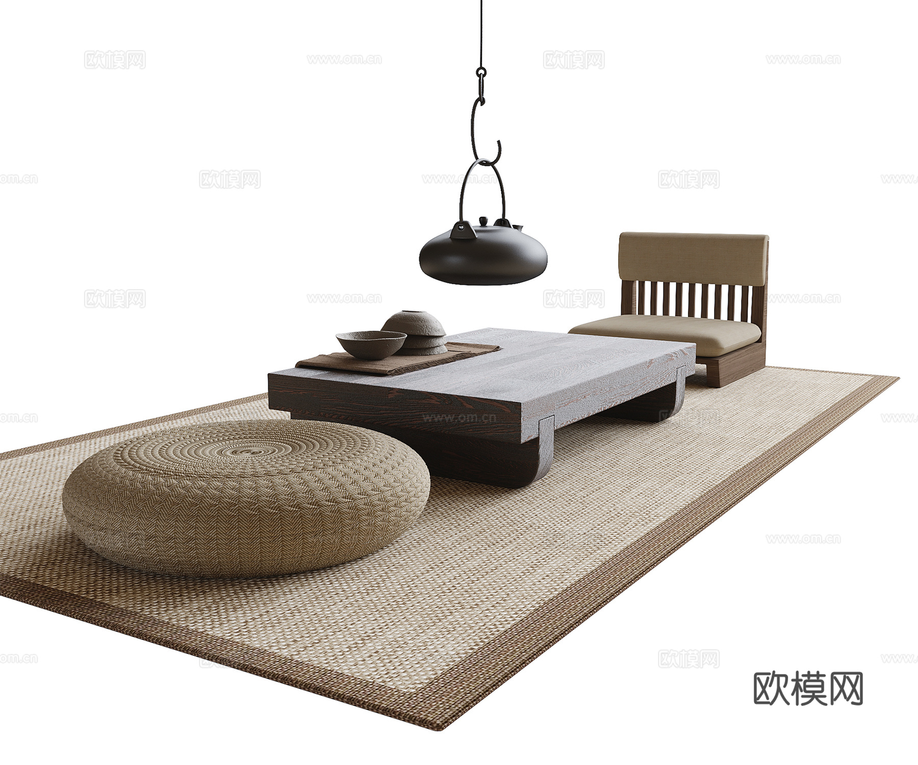 现代榻榻米茶桌椅 垫子 茶椅3d模型