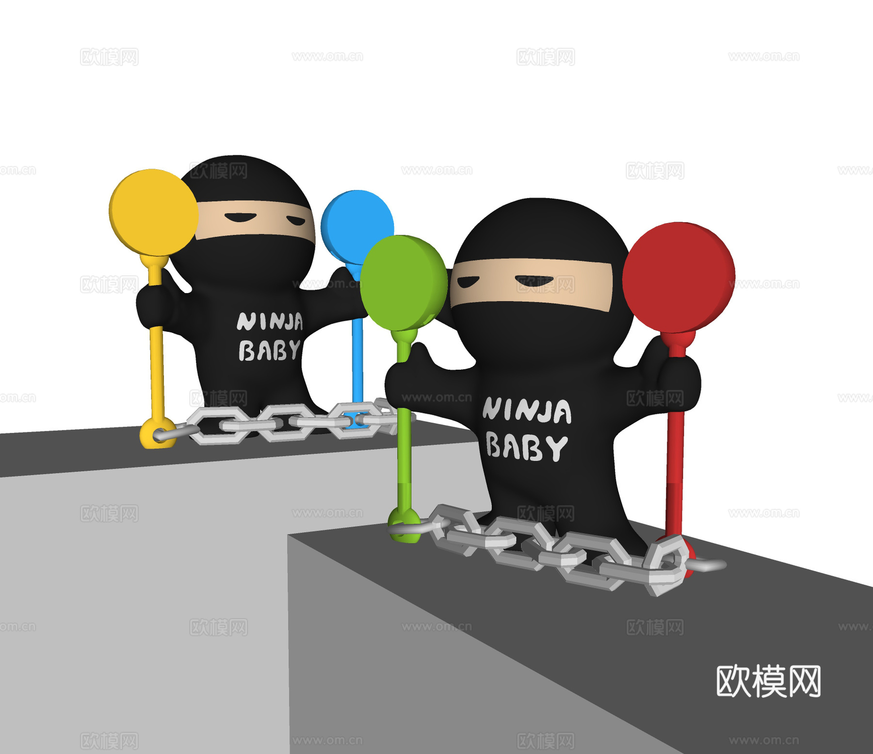 现代公仔 儿童玩具 Q版忍者公仔 装饰摆件 陈设品su模型