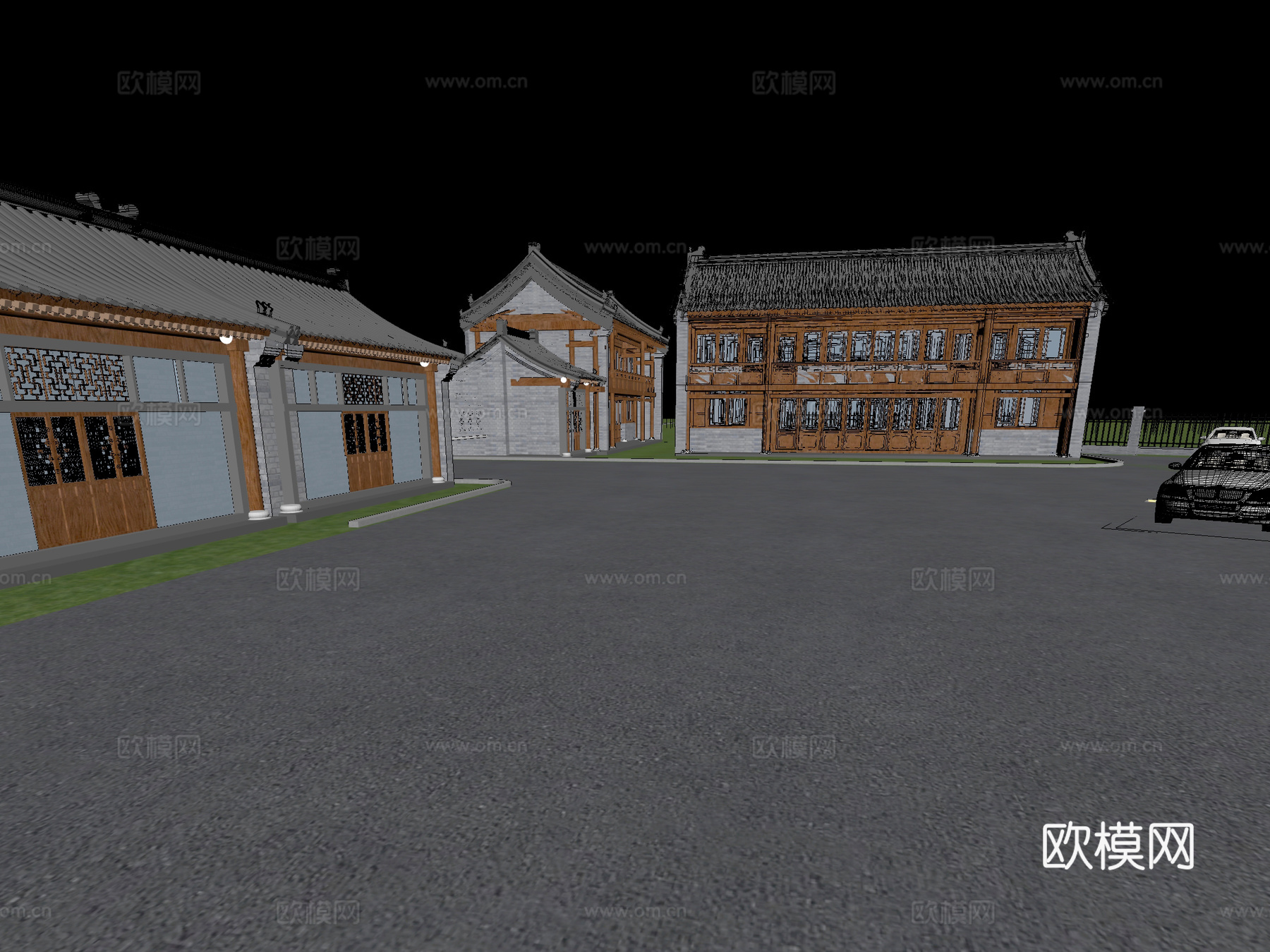 古建 停车场 中式建筑3d模型