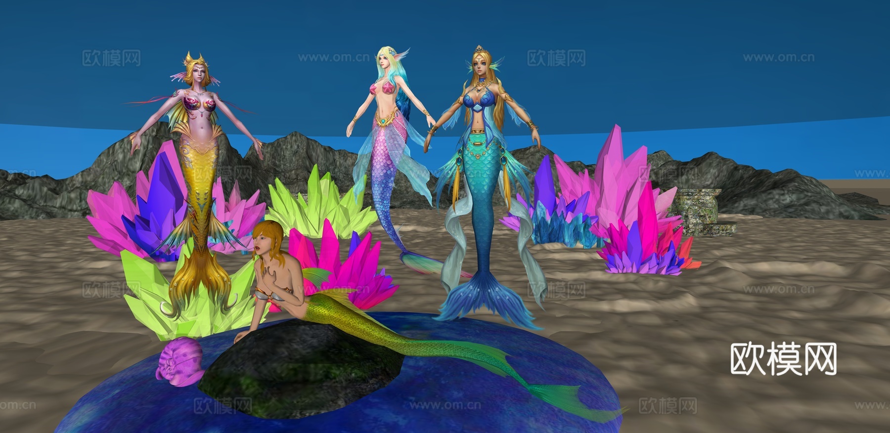 美人鱼 海底世界 水母 水晶 海洋美陈su模型