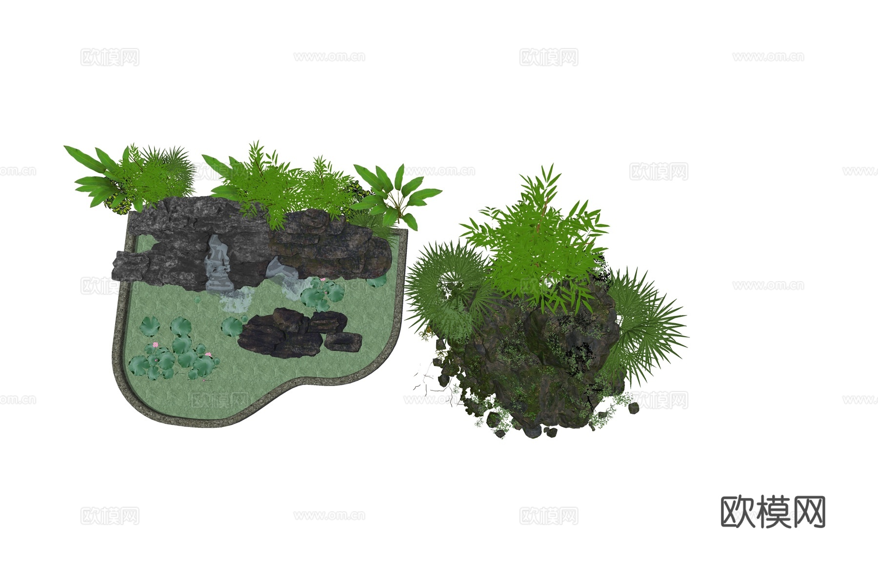 新中式现代假山 新中式庭院石头 庭院石头造景小品 石头岩石su模型