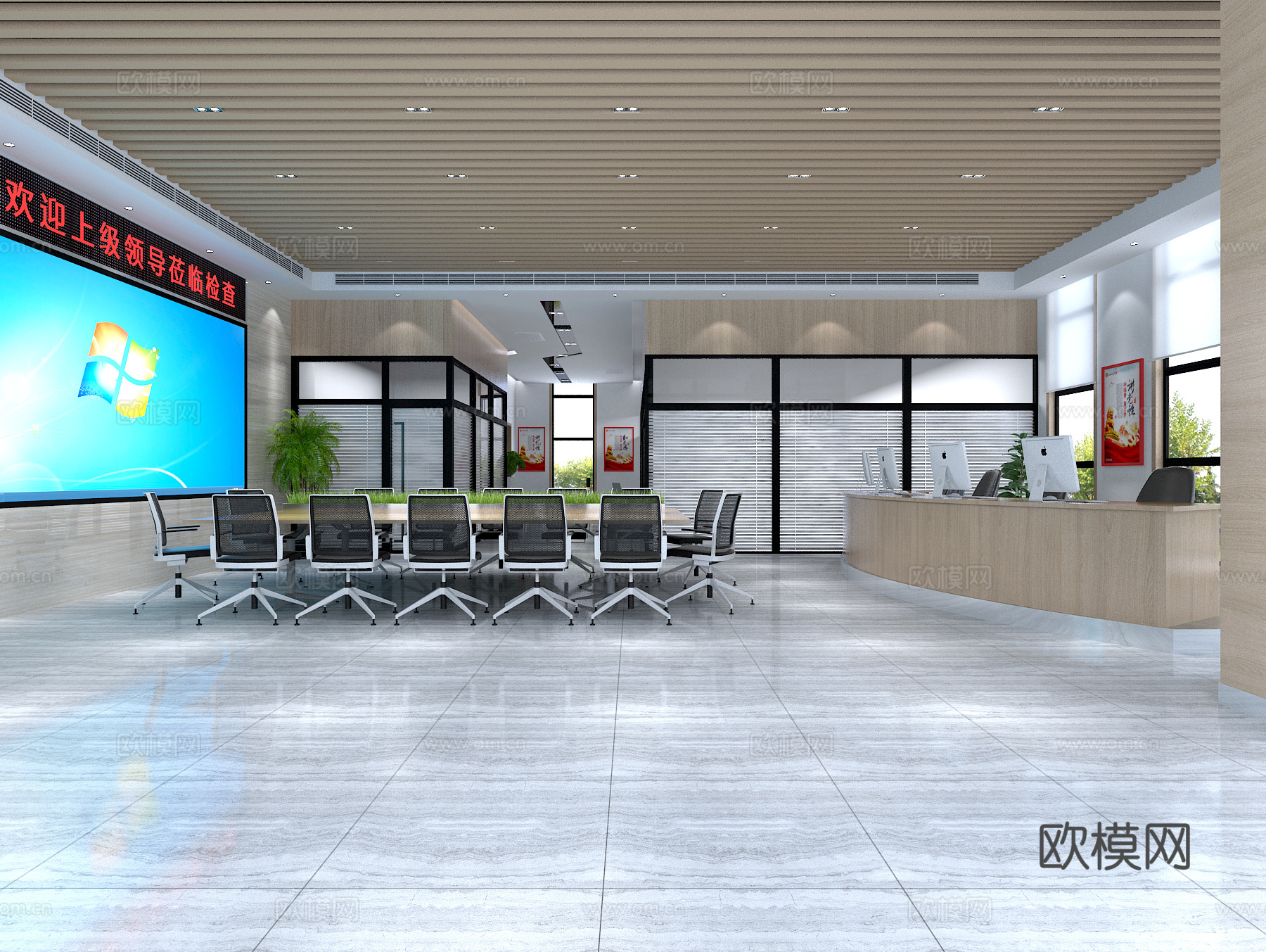 现代西部云谷办公大厅 走廊3d模型