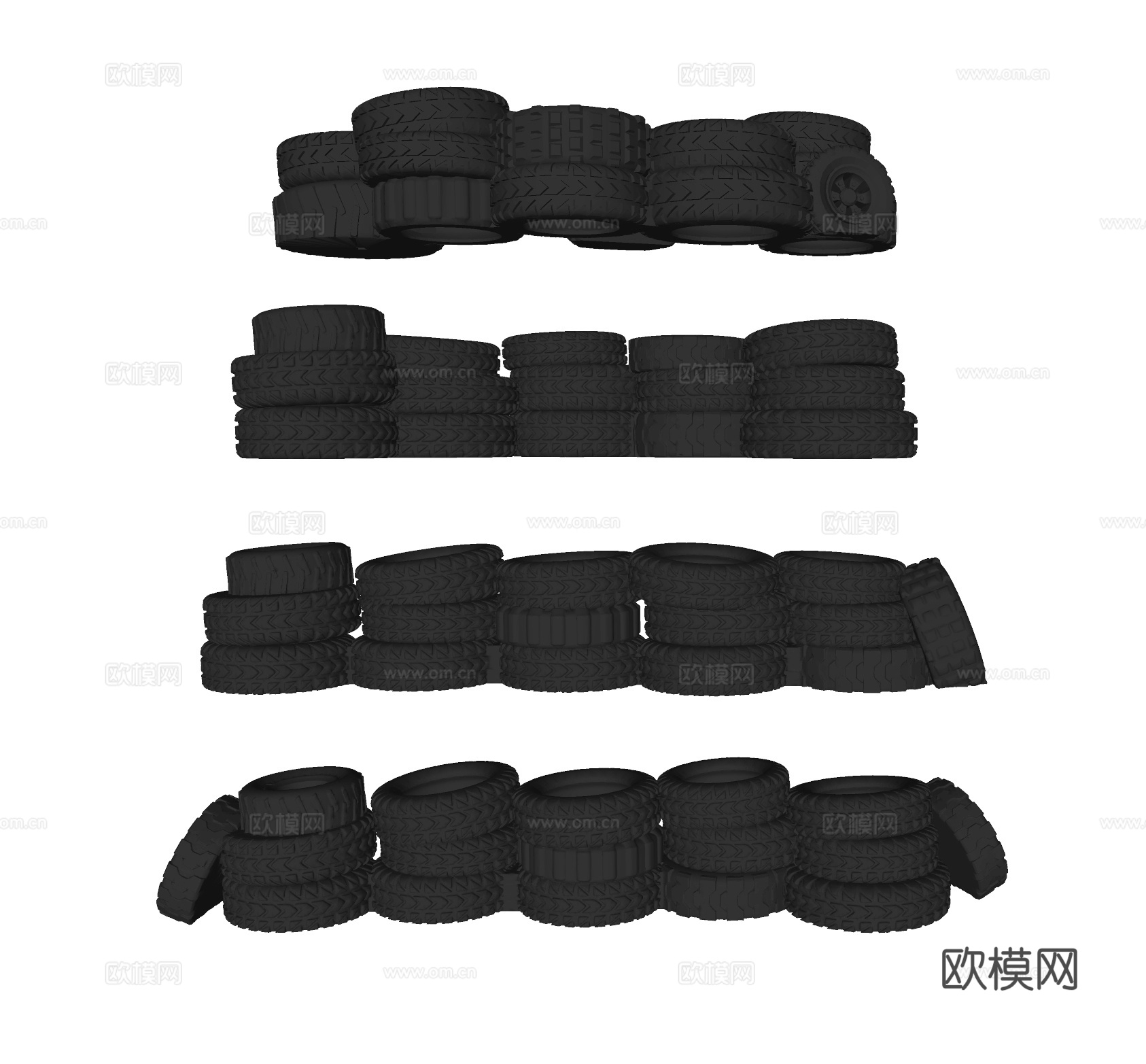 现代轮胎 轮胎堆 汽车轮胎 越野轮胎 轮毂su模型