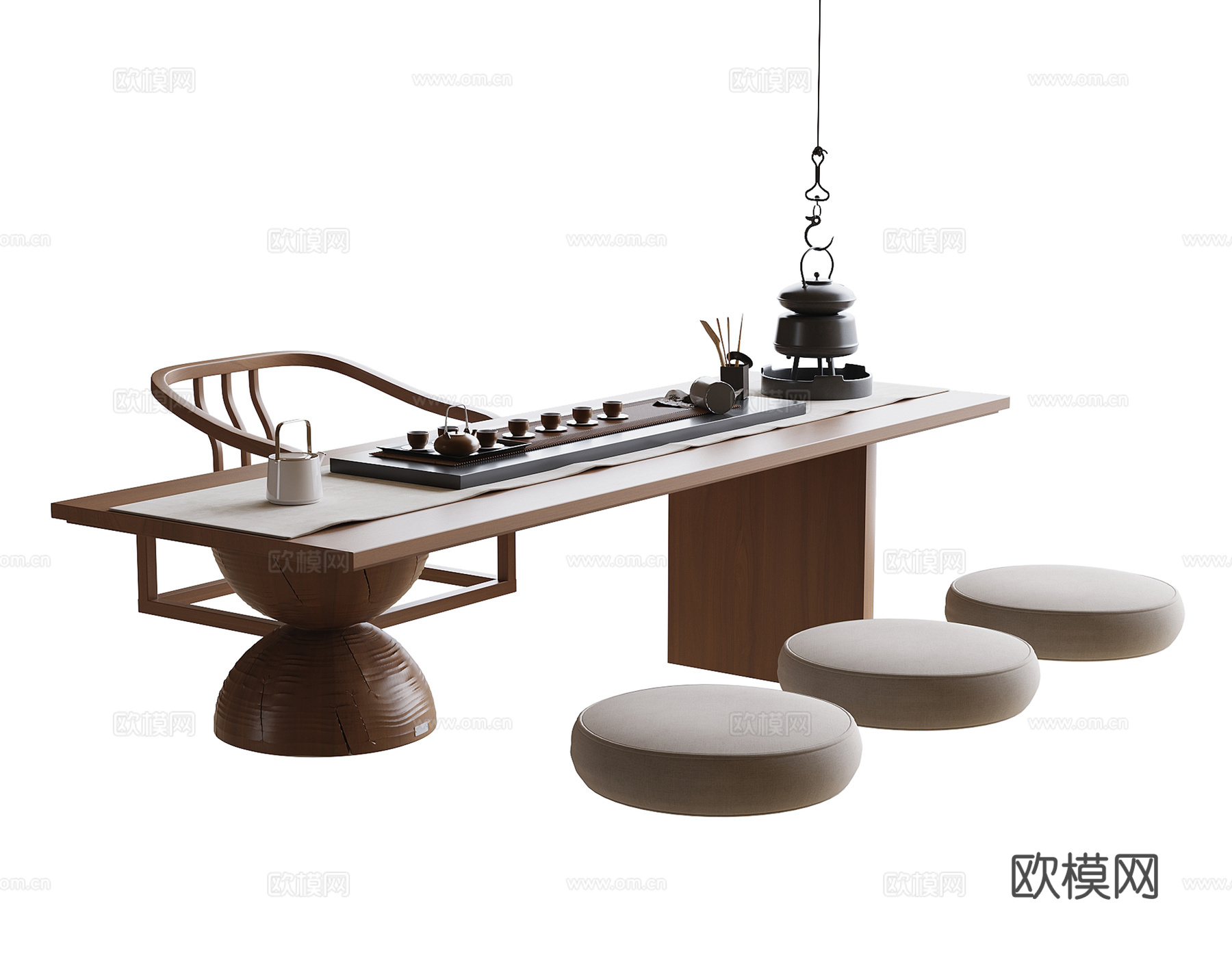 现代榻榻米茶桌椅 茶椅 茶具su模型