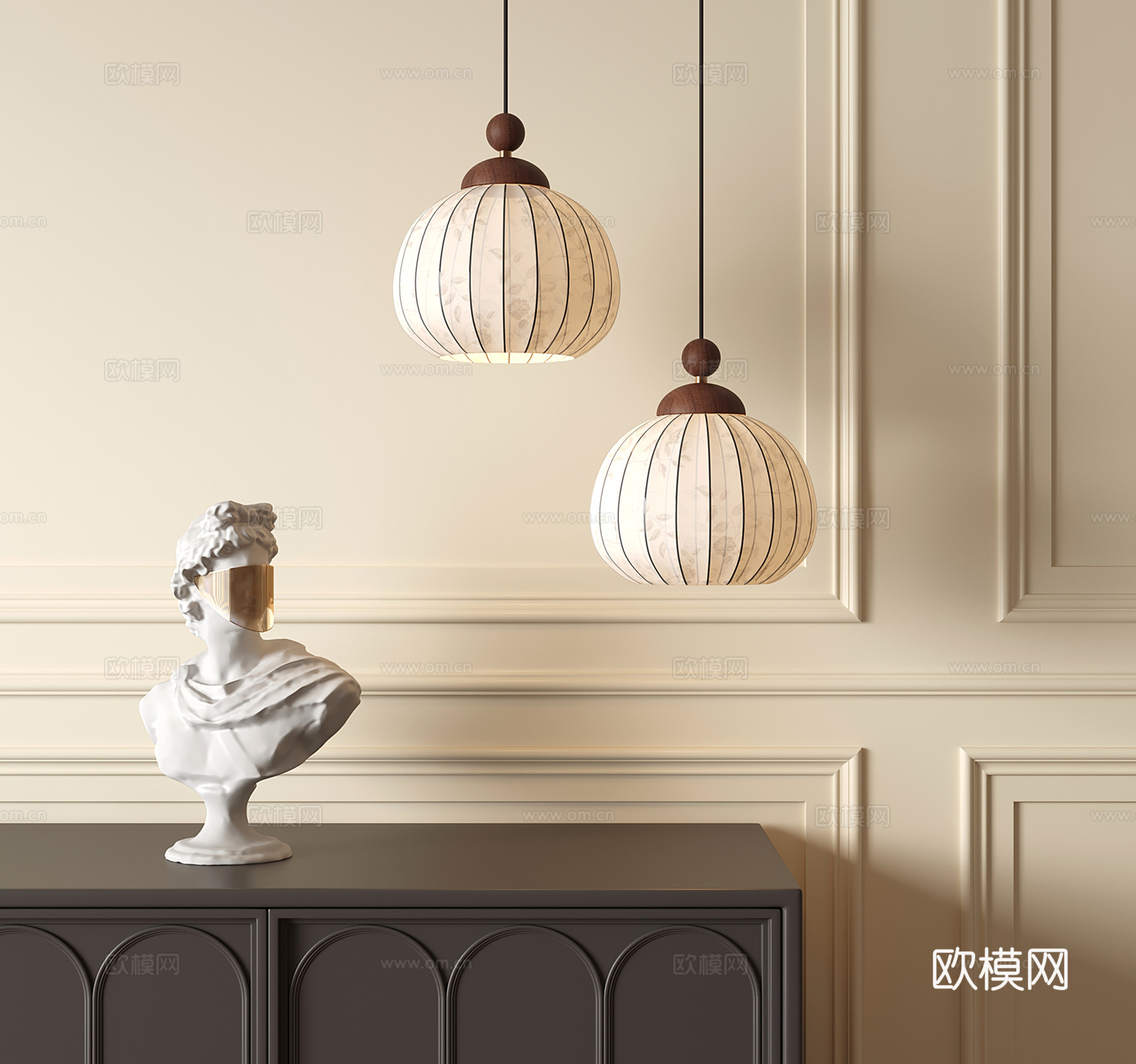 法式中古吊灯 床头小吊灯 石膏人形雕塑su模型