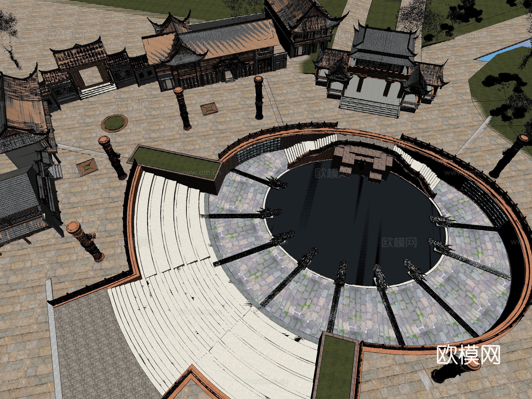古建 龙 商业街 中式建筑 小镇3d模型