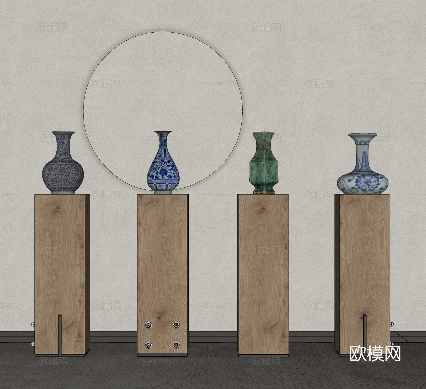 新中式瓷器摆件 青花瓷花瓶 陶瓷花瓶 瓷罐 瓷瓶花瓶su模型