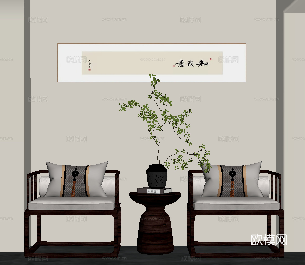 新中式休闲椅su模型