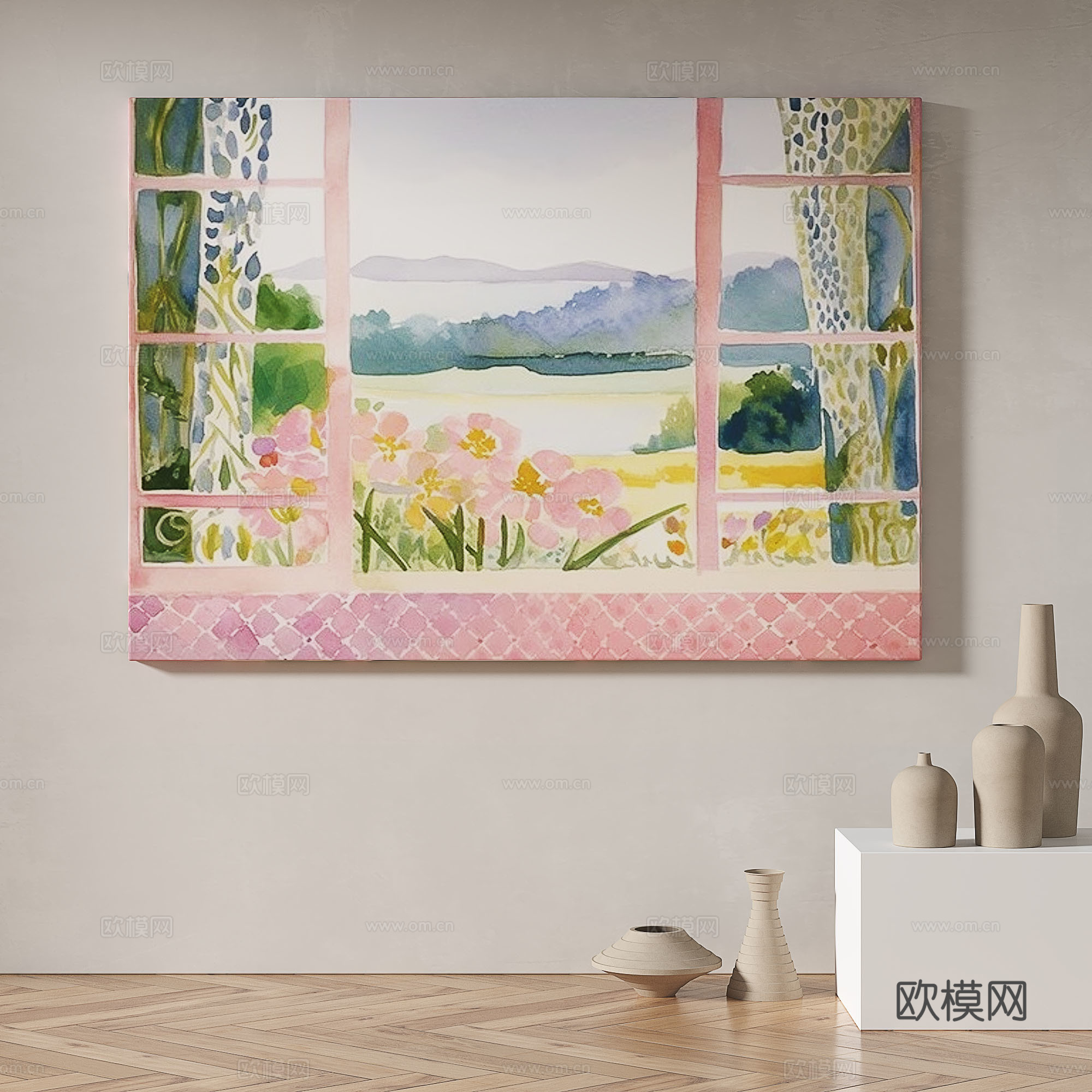 现代，简约，抽象，复古，油画，奶油风，装饰画3d模型