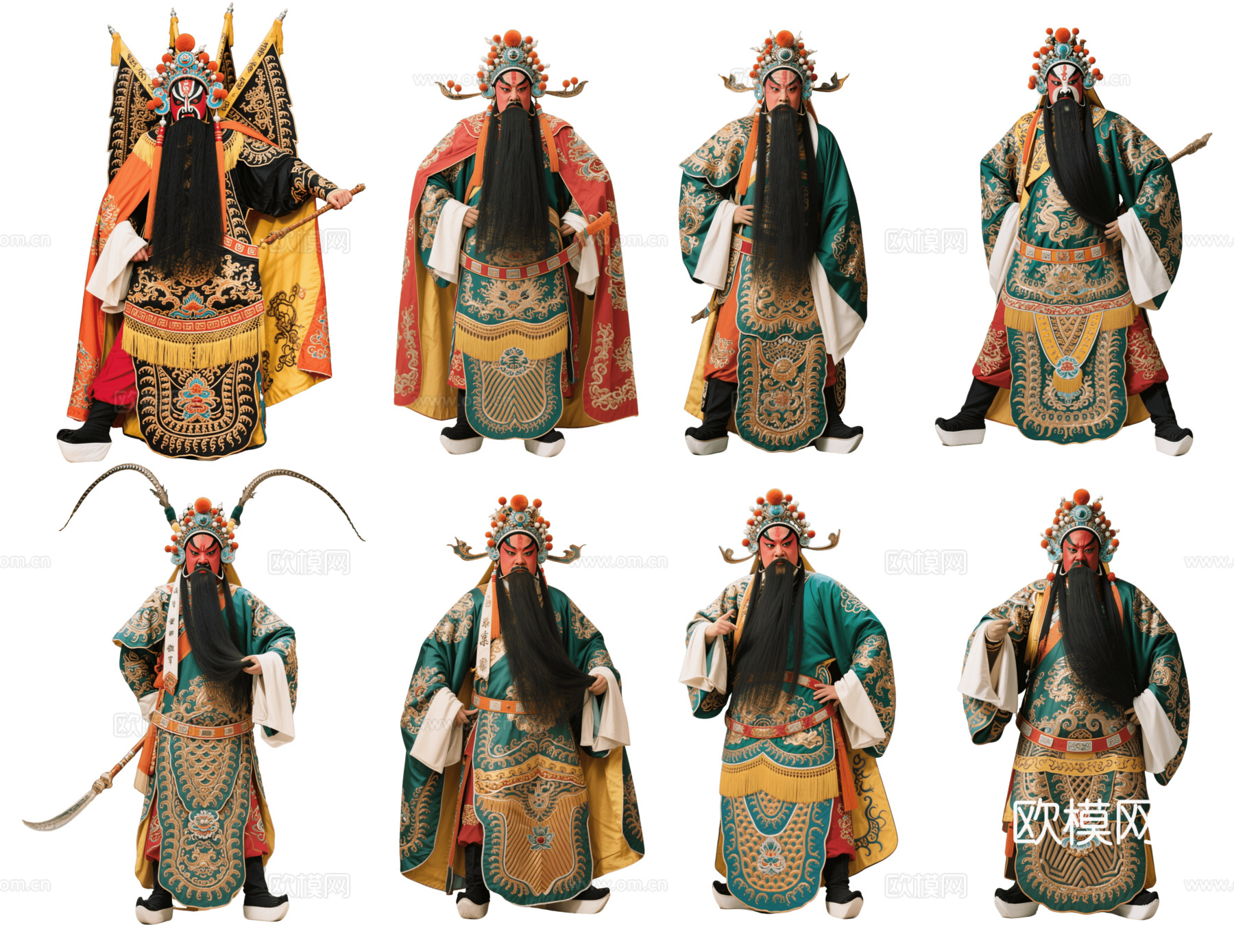 PS免抠京剧人物 生旦净末丑 净角关公 戏剧角色 地方戏剧