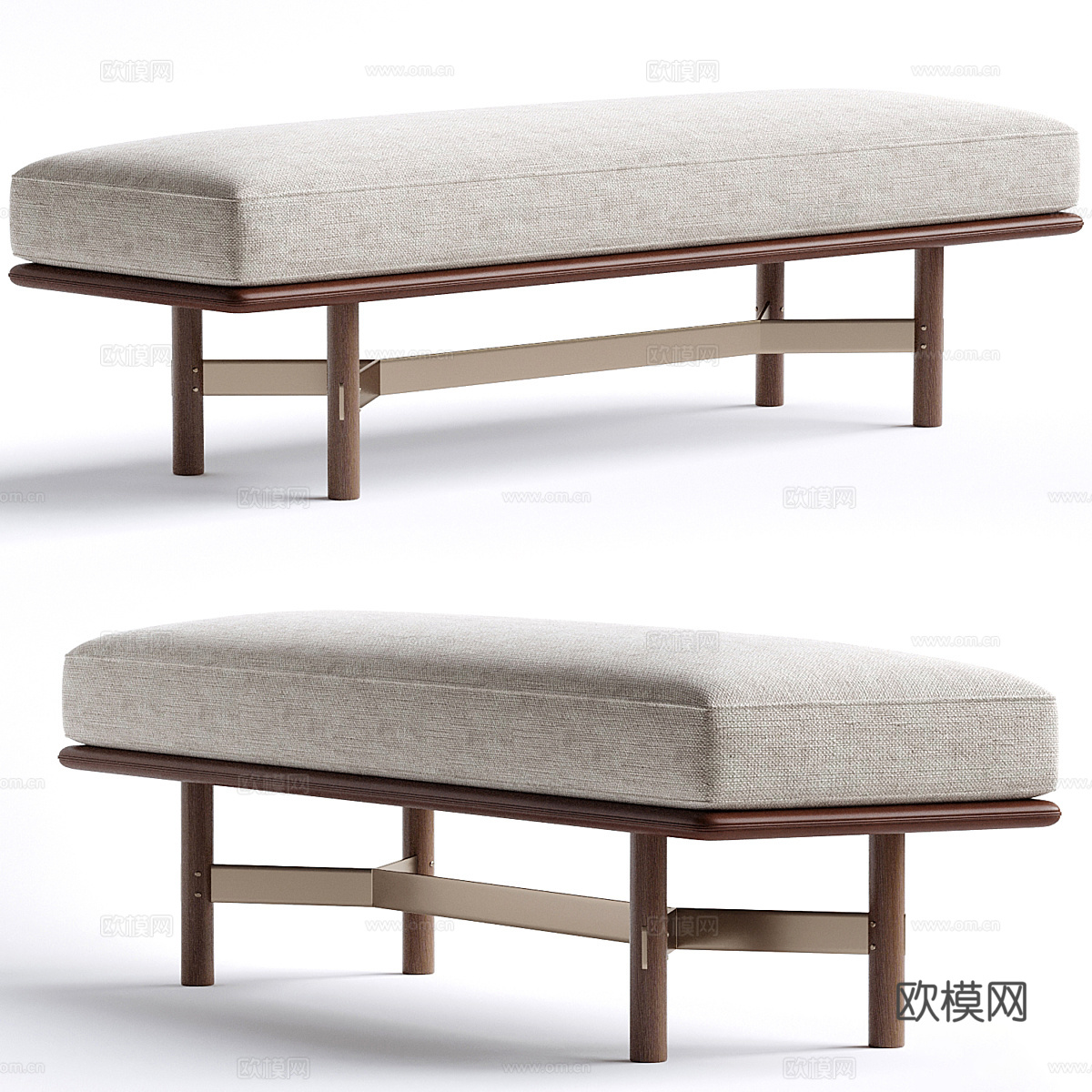 新中式轻奢布艺长凳3d模型