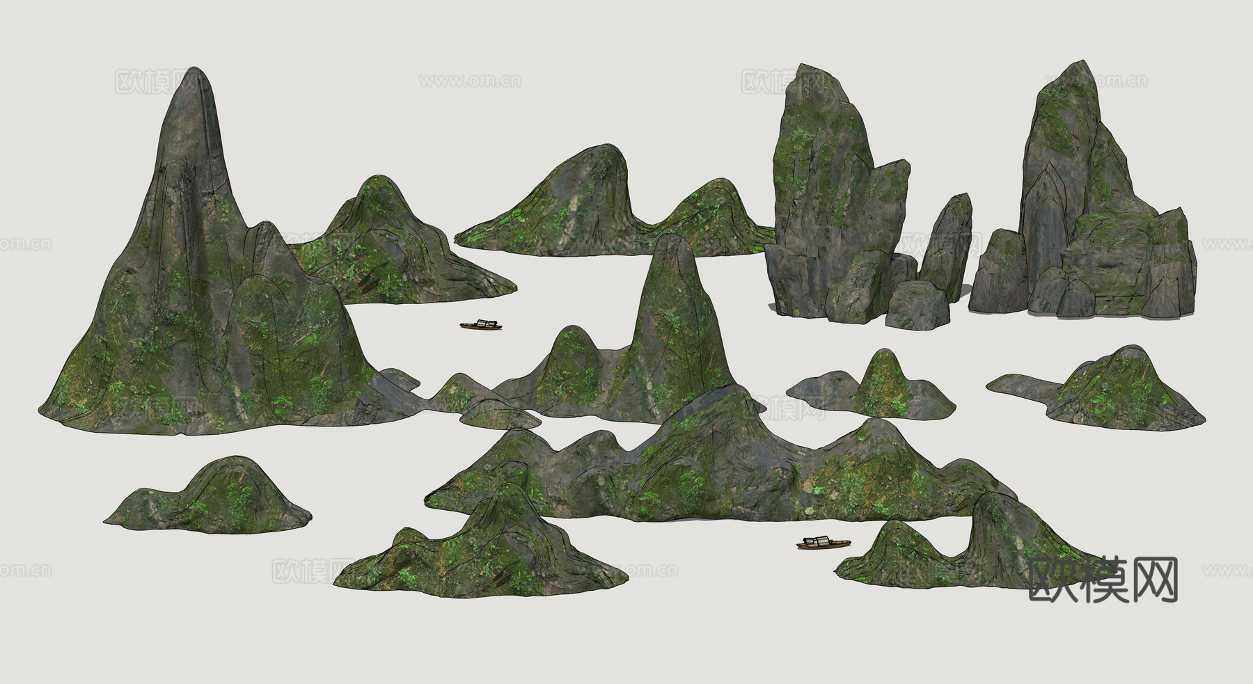新中式雪浪石 假山片石 泰山石 景观置石 石景 景石 片岩石su模型