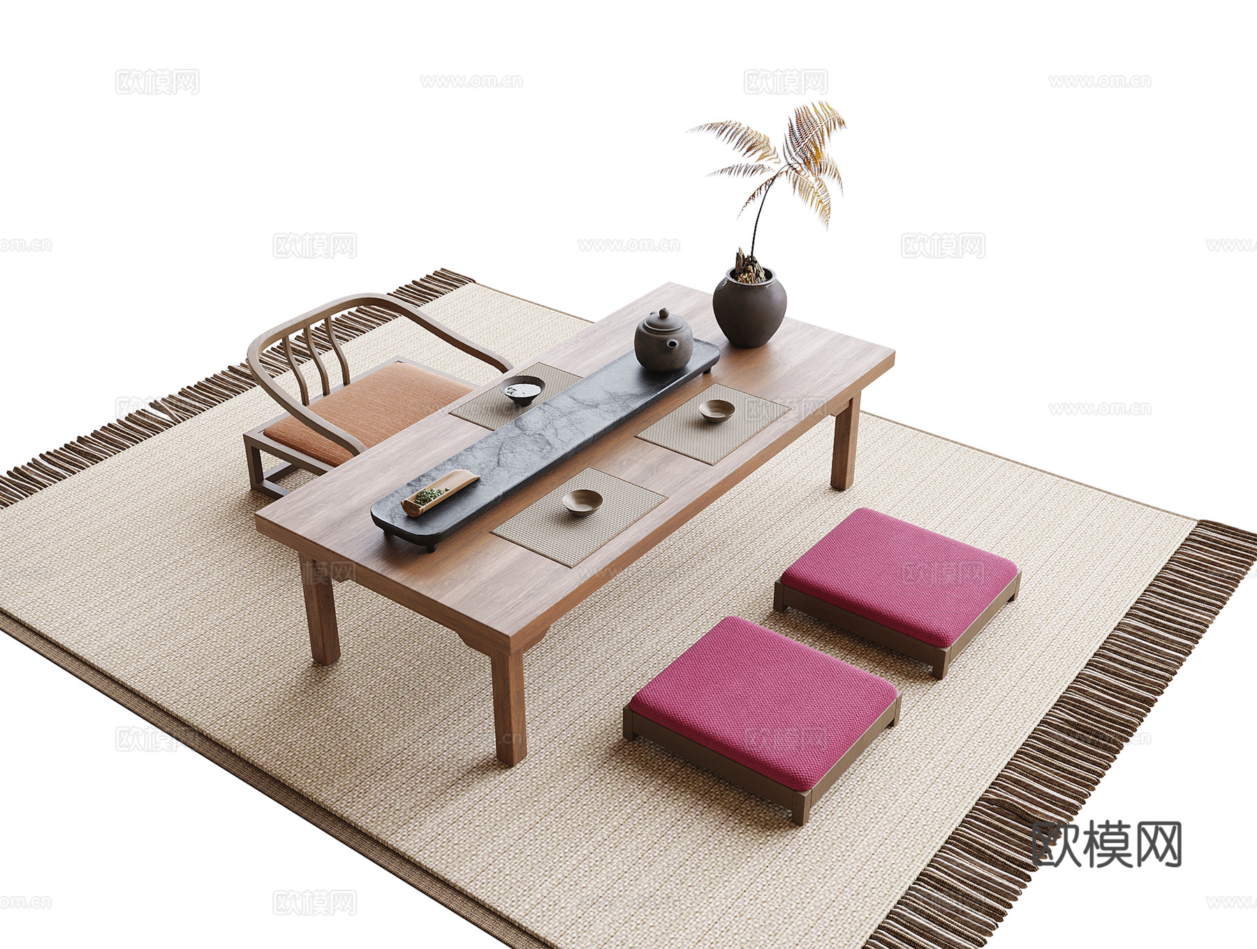 现代榻榻米茶桌椅 茶桌 茶具 茶椅su模型