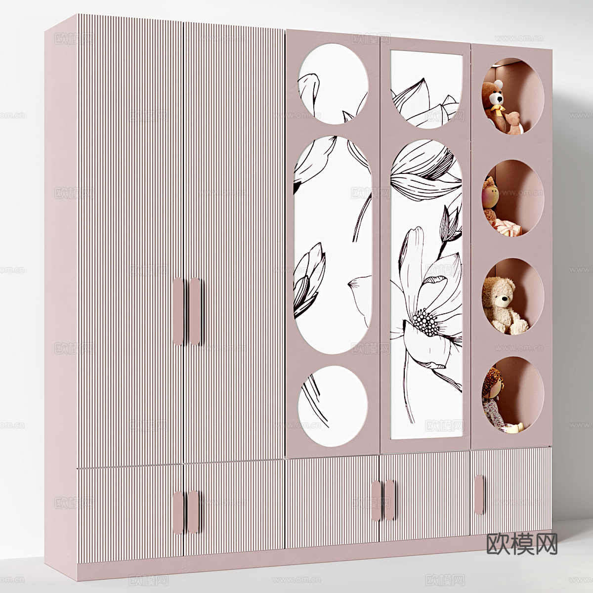 现代奶油风儿童衣柜3d模型