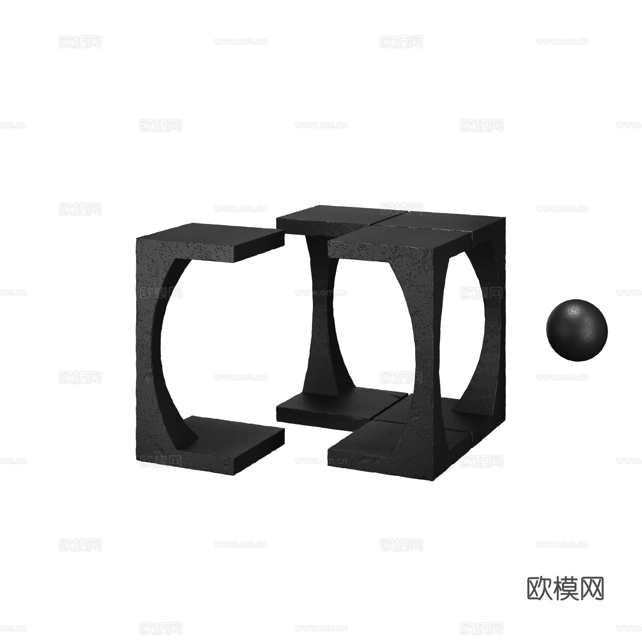 得闲 墩墩边几 中古边几3d模型