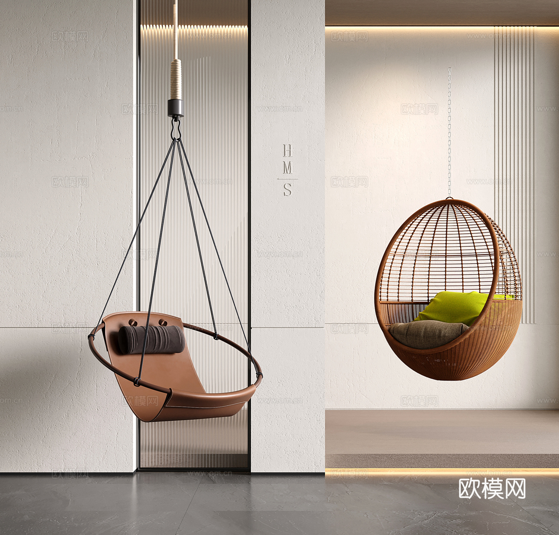 现代秋千椅 皮衣休闲吊椅 鸟巢吊篮 阳台藤编摇椅3d模型