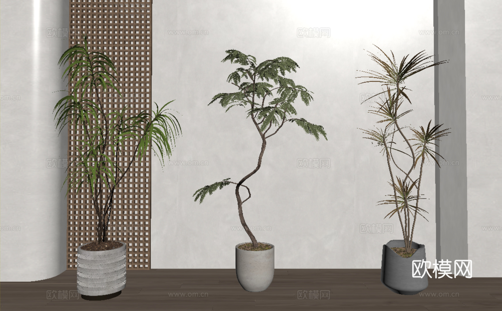 现代中古绿植盆栽 盆景su模型