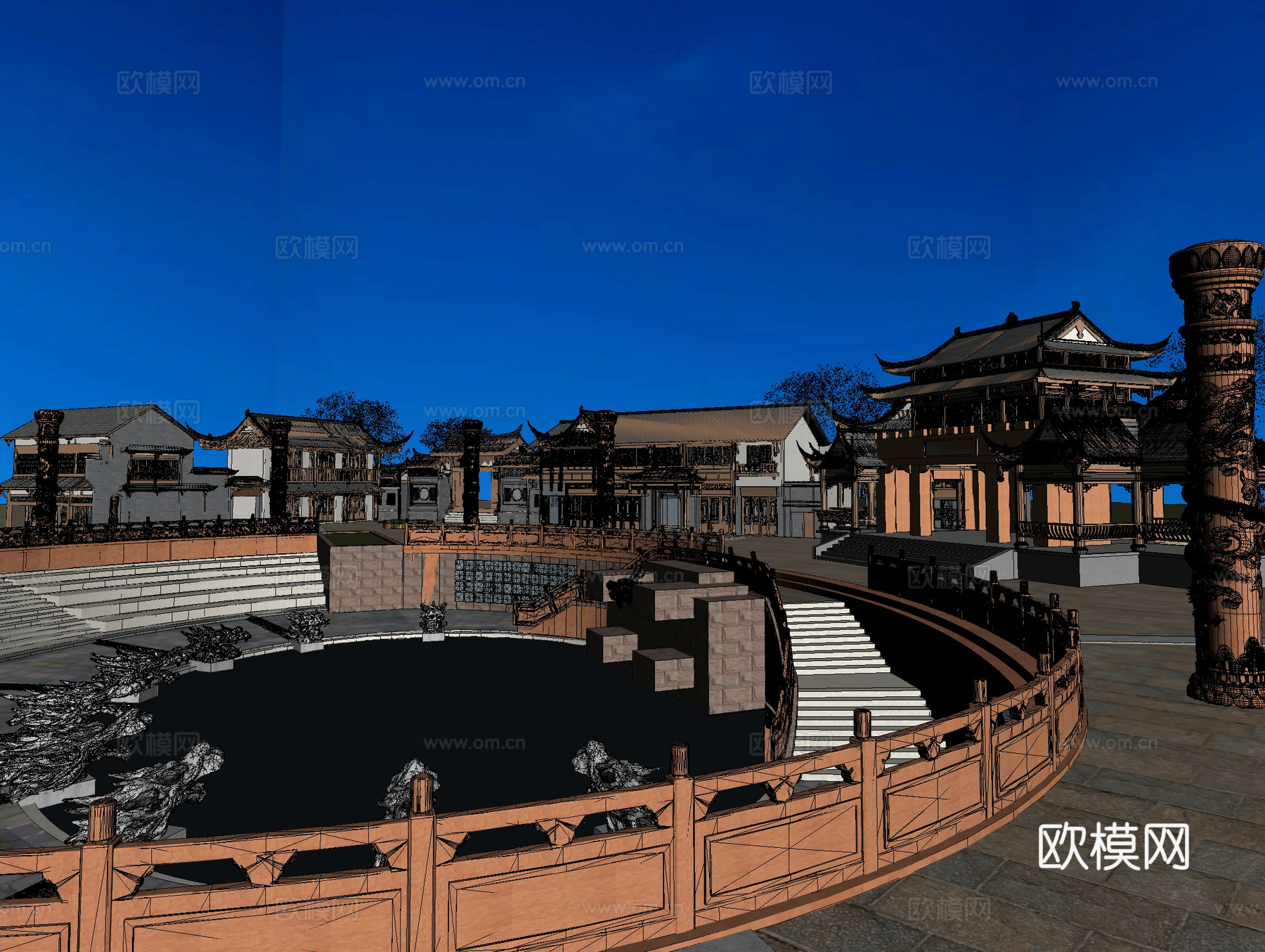 古建 龙 商业街 中式建筑 小镇3d模型