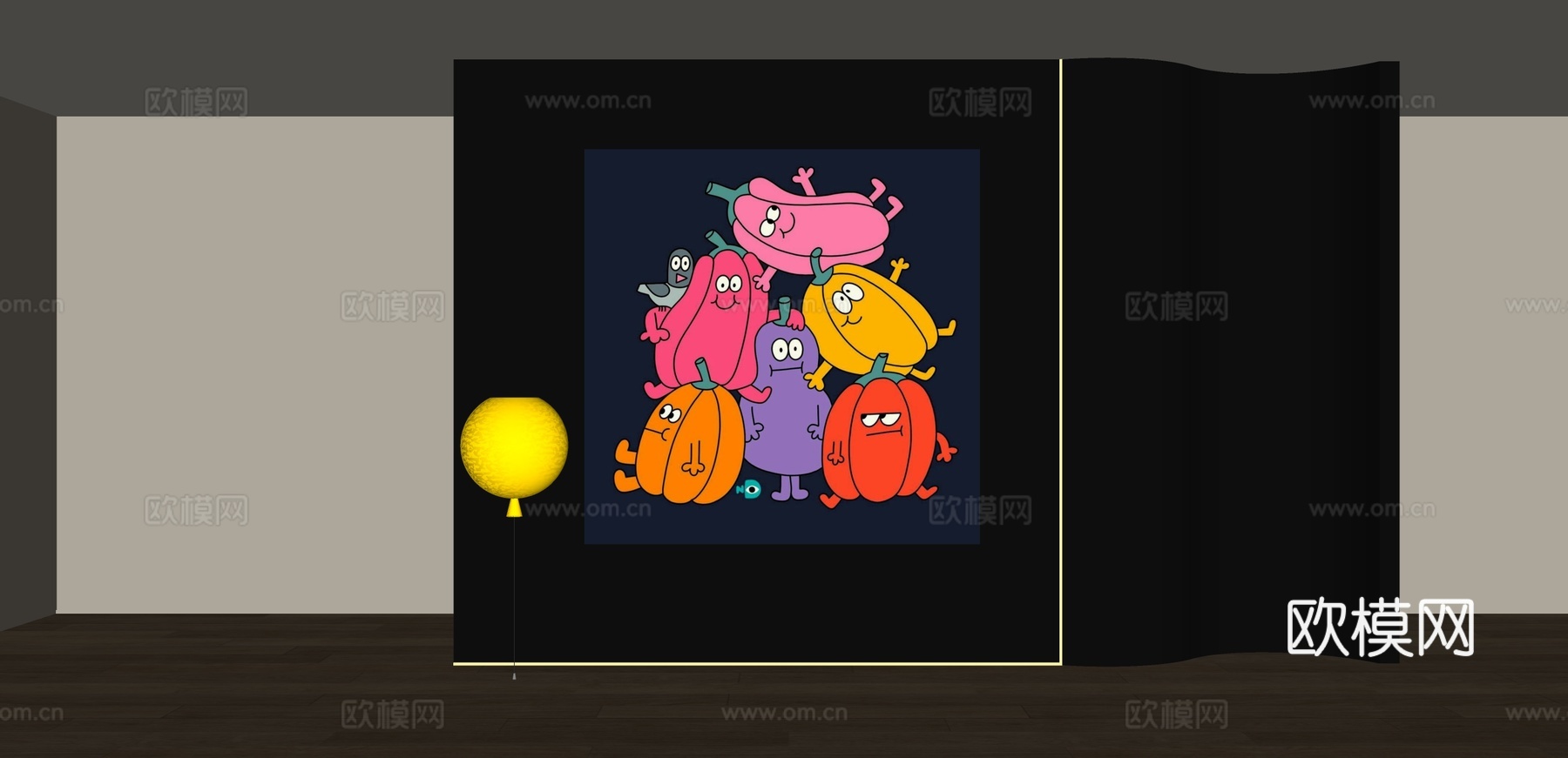 多巴胺卡通装饰画su模型