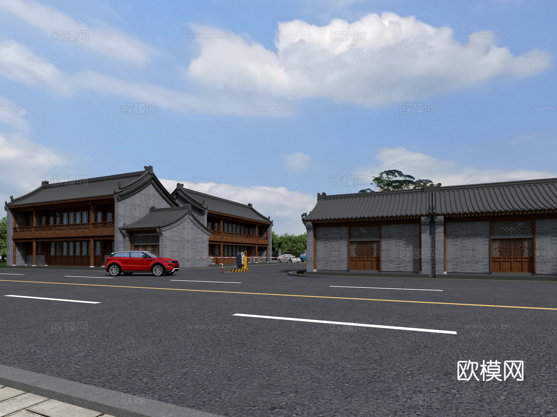 古建 停车场 中式建筑3d模型