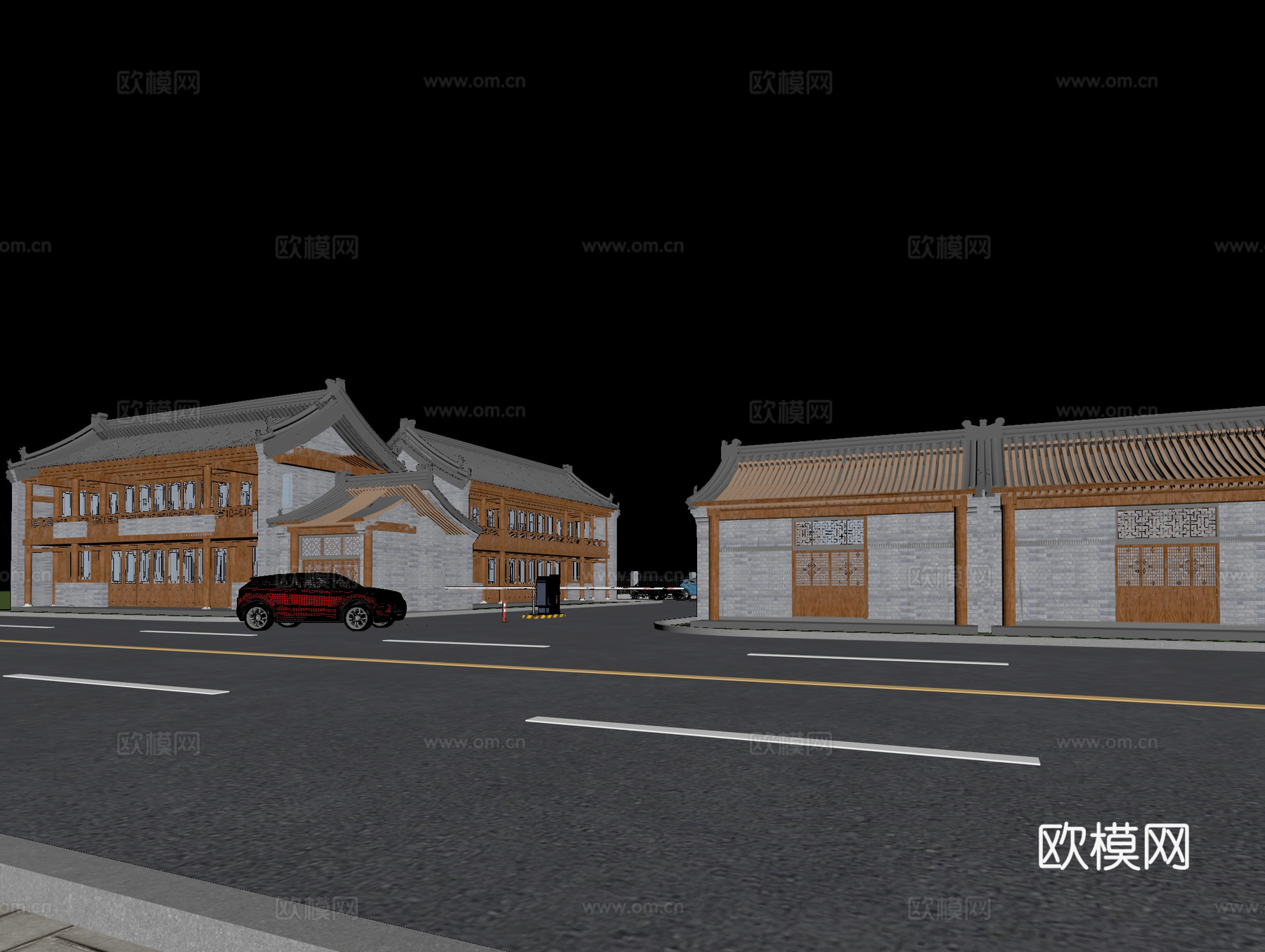 古建 停车场 中式建筑3d模型