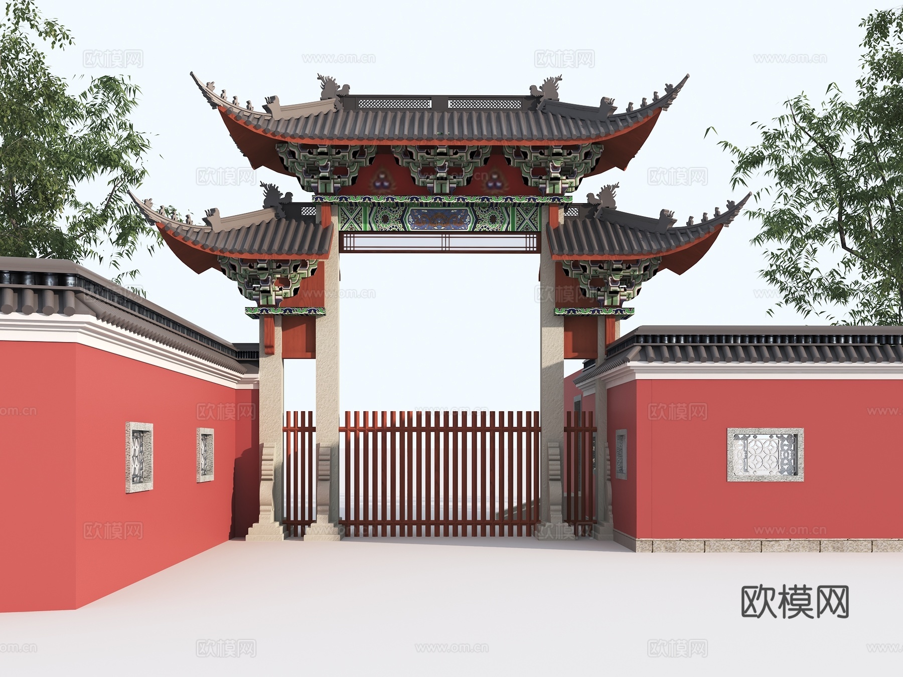 中式古建 彩绘古建 古建门头 彩绘牌坊3d模型