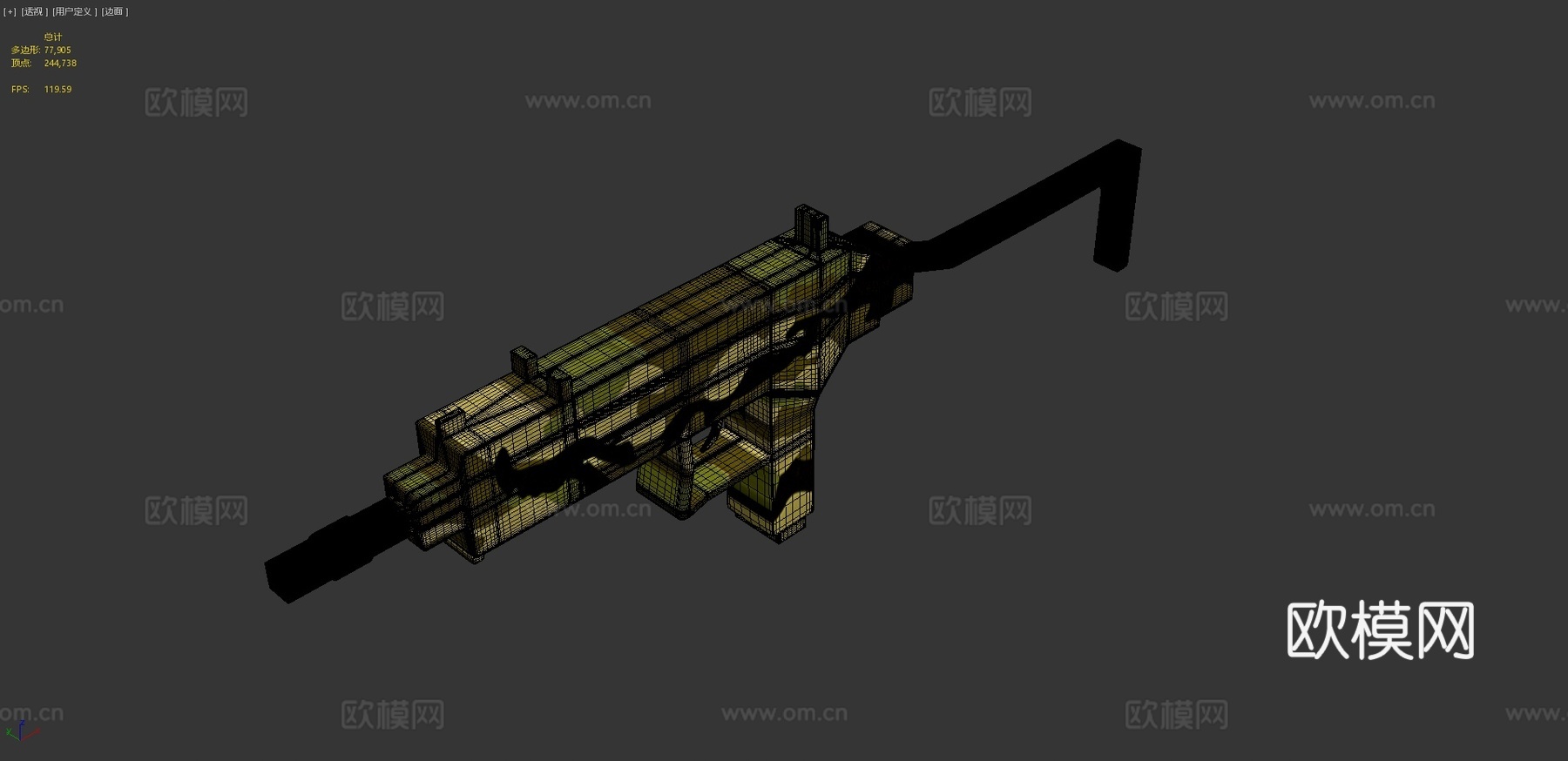 微型乌兹枪模型3d模型