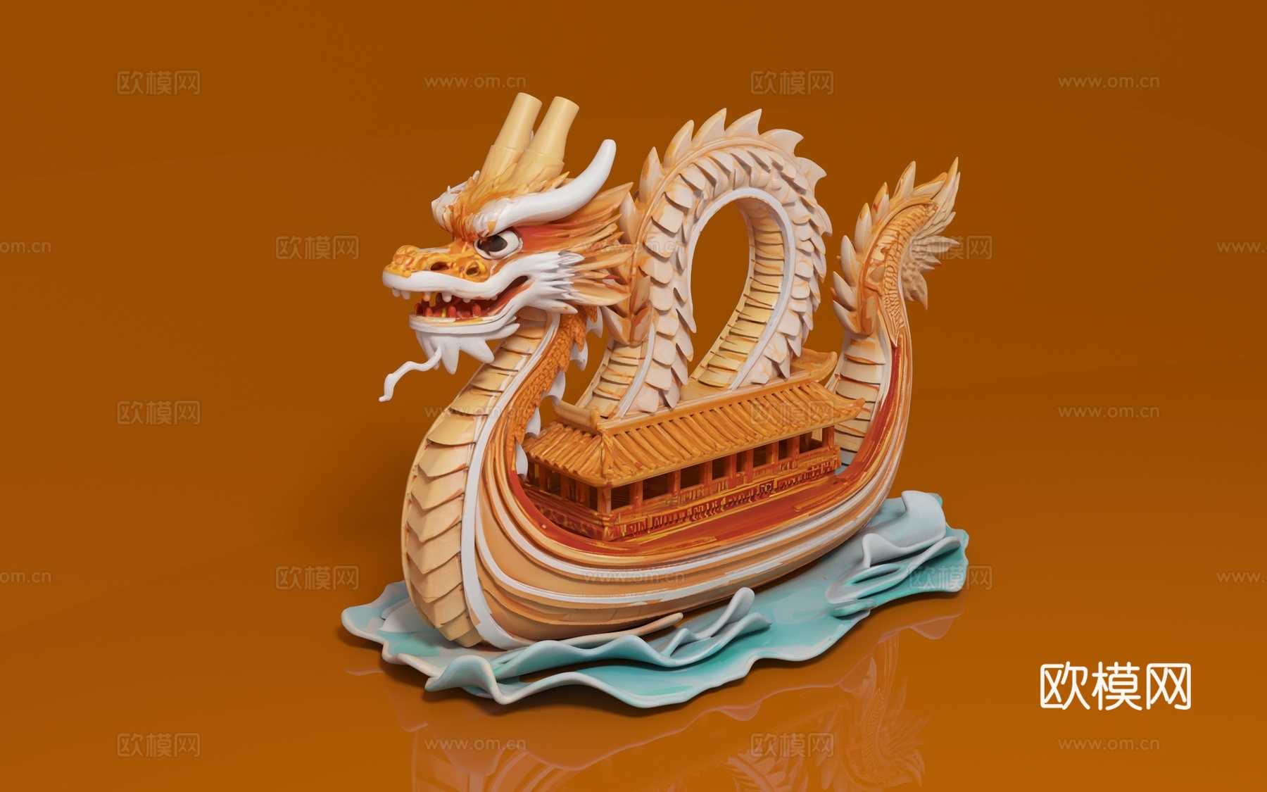 龙船 国风船只 生肖龙 美陈道具 艺术创意 摆件饰品 手办摆3d模型