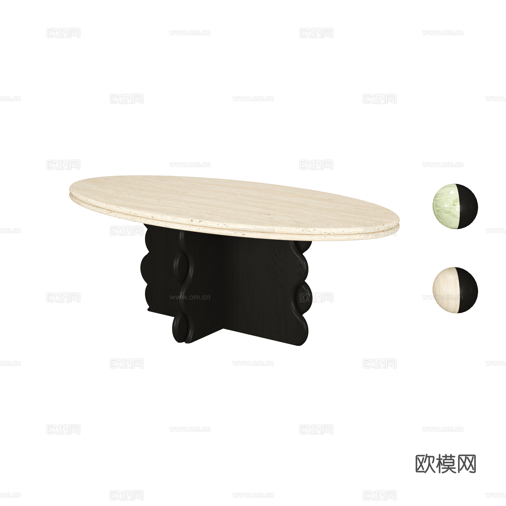得闲 斑斓椭圆茶几 中古风茶几3d模型