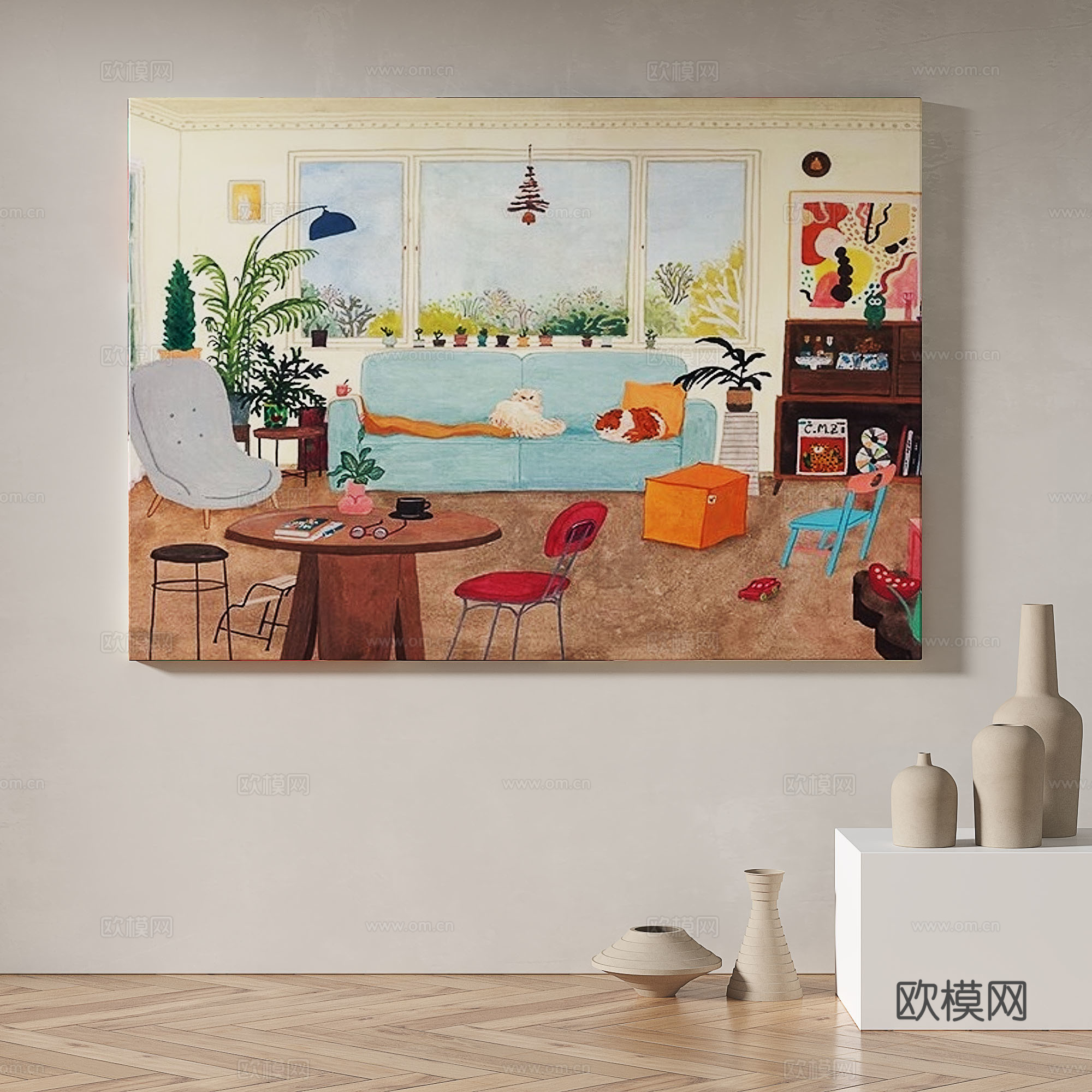 现代，简约，抽象，复古，油画，奶油风，装饰画3d模型