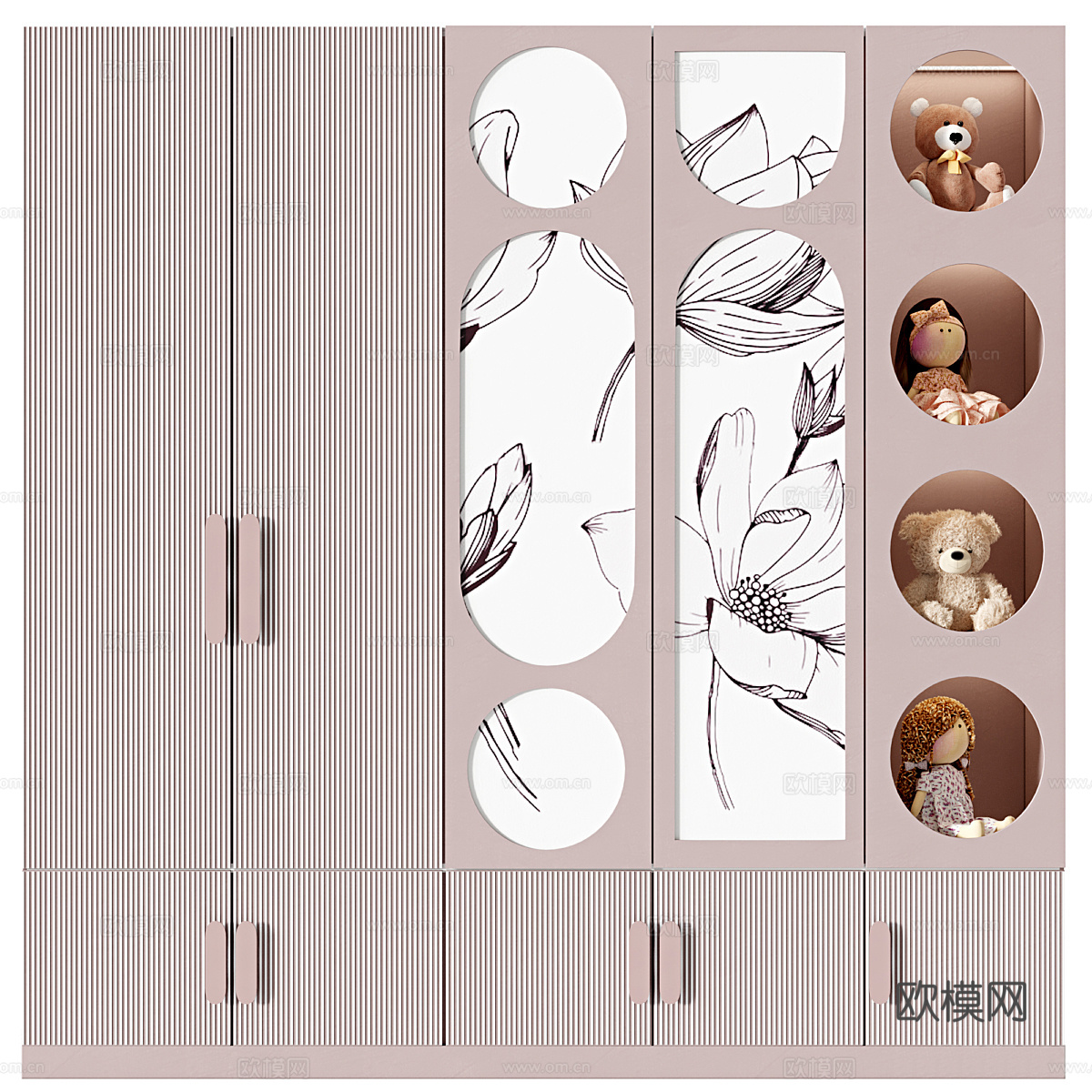 现代奶油风儿童衣柜3d模型