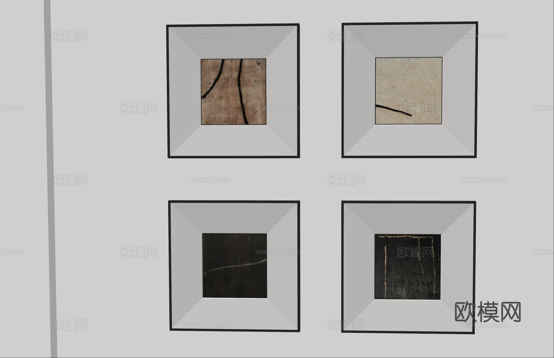 现代极简装饰画 侘寂中古风挂画 奶油风装饰画 意式挂画 黑白su模型