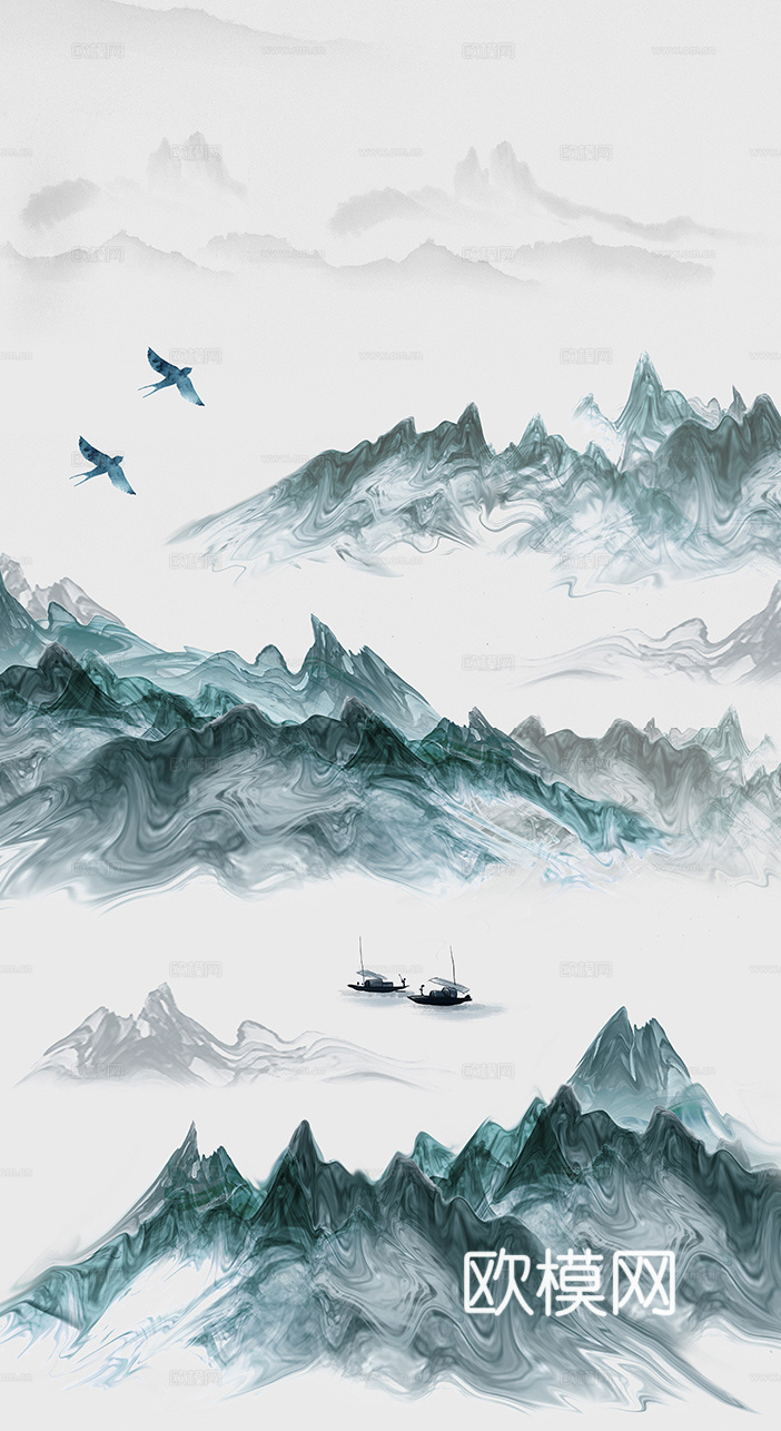 中式山水 水墨 书法字画