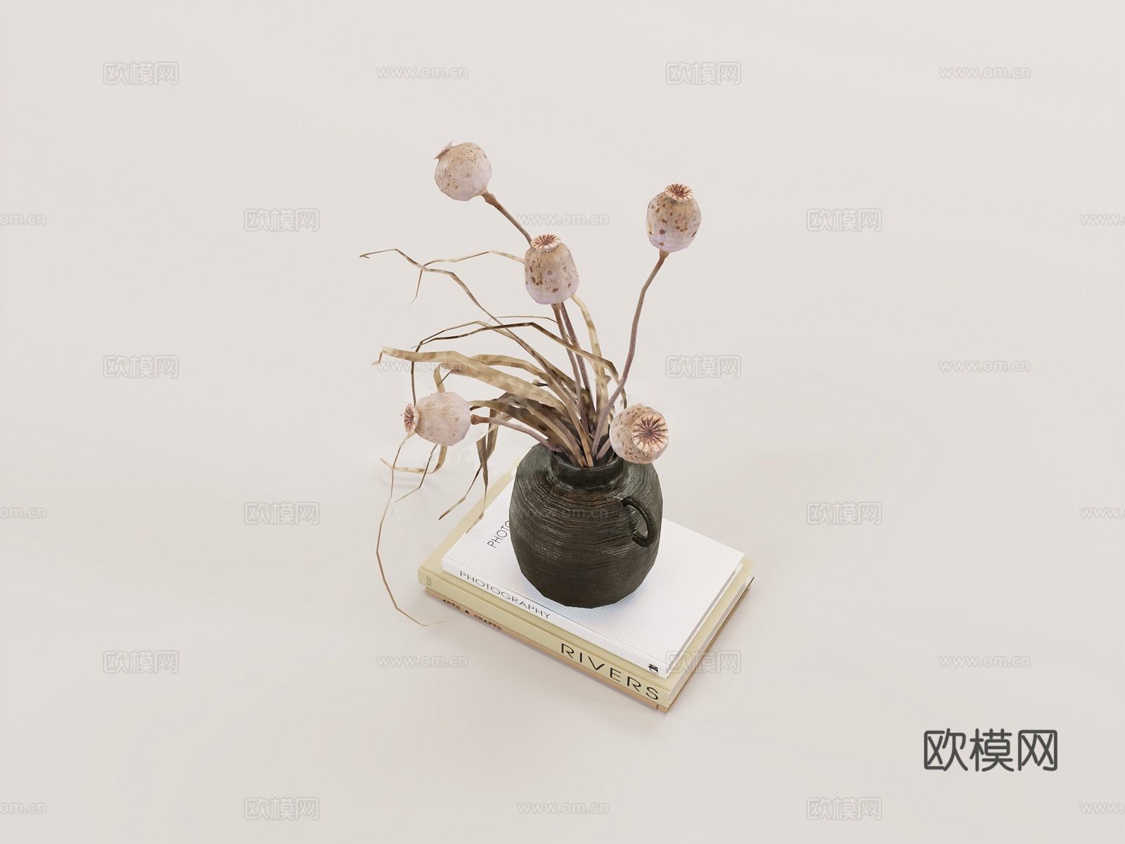 侘寂风干花花瓶陈设su模型