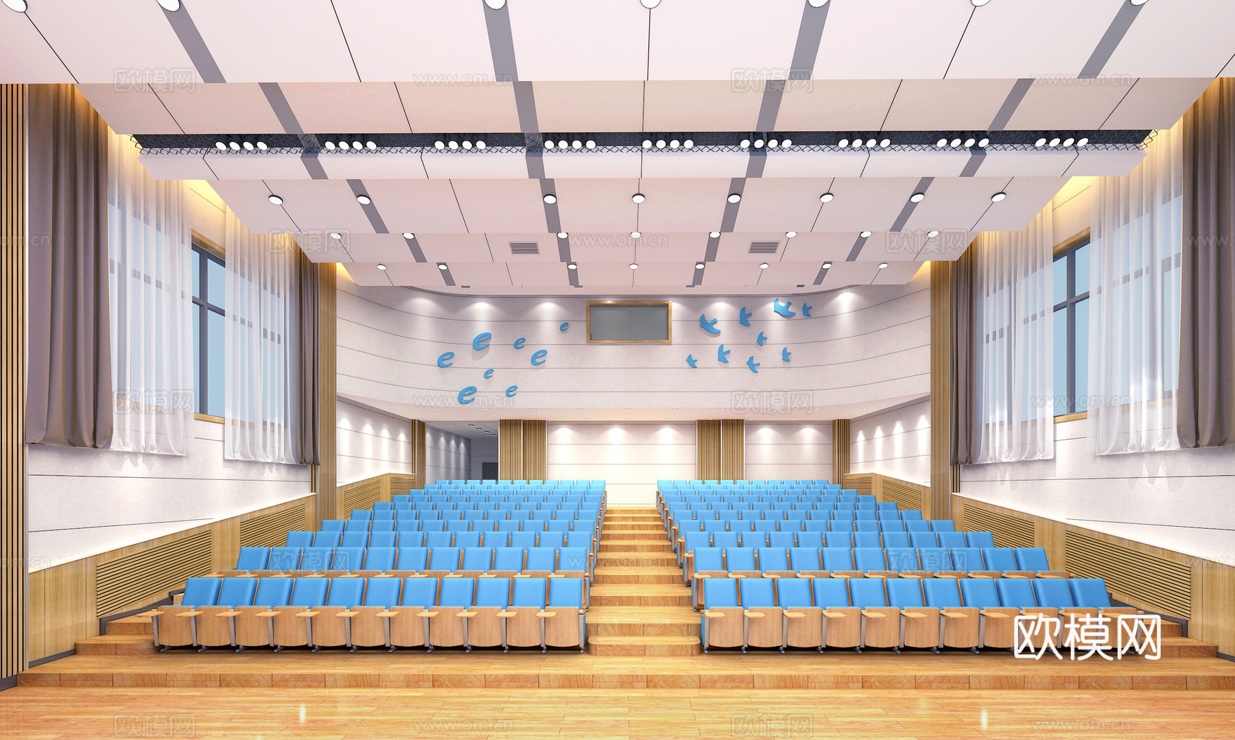 新中式剧场 会议室 室内设计 学校剧场3d模型