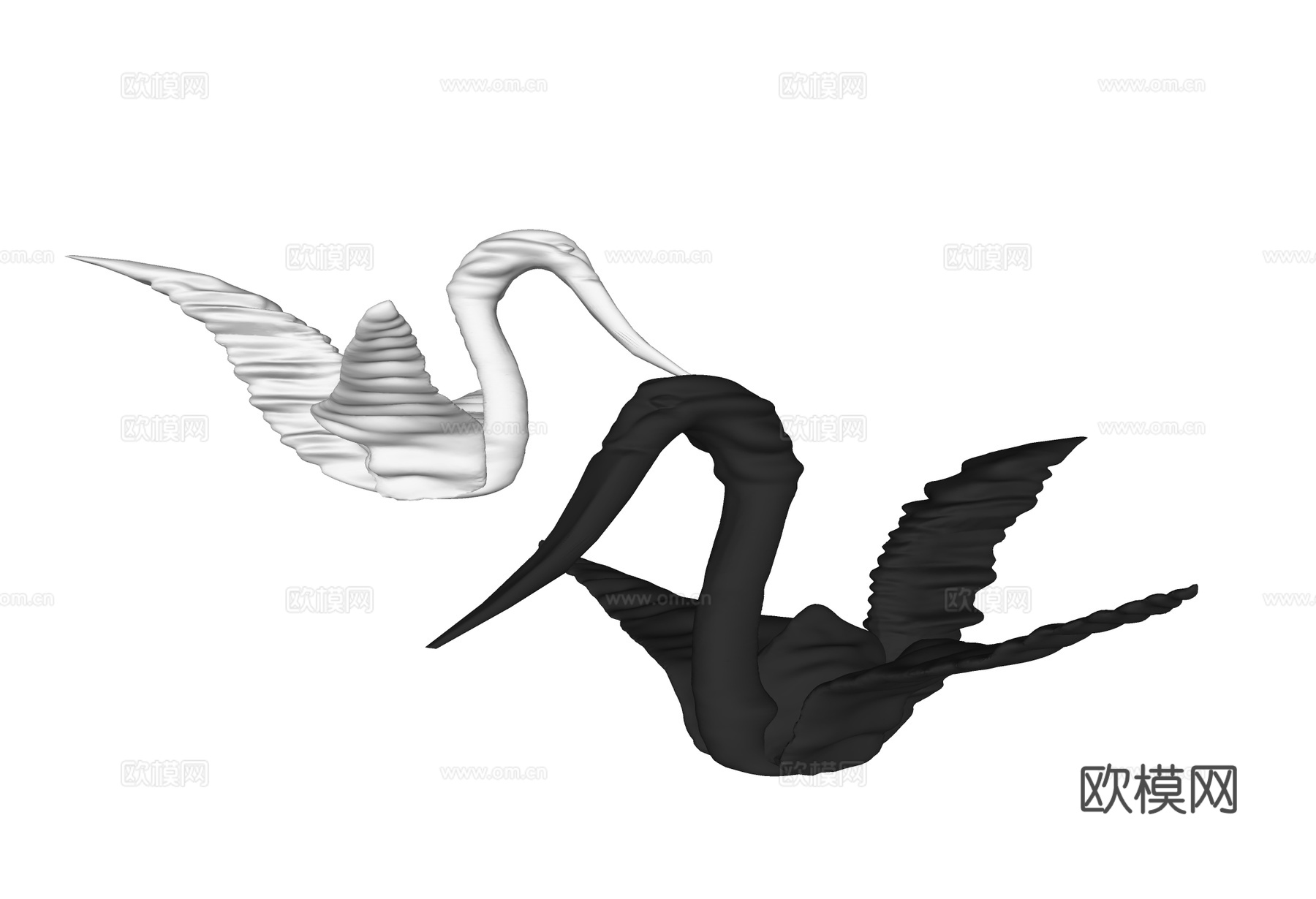 现代天鹅雕塑摆件 黑白天鹅雕塑摆设 抽象天鹅雕塑 千纸鹤雕塑su模型