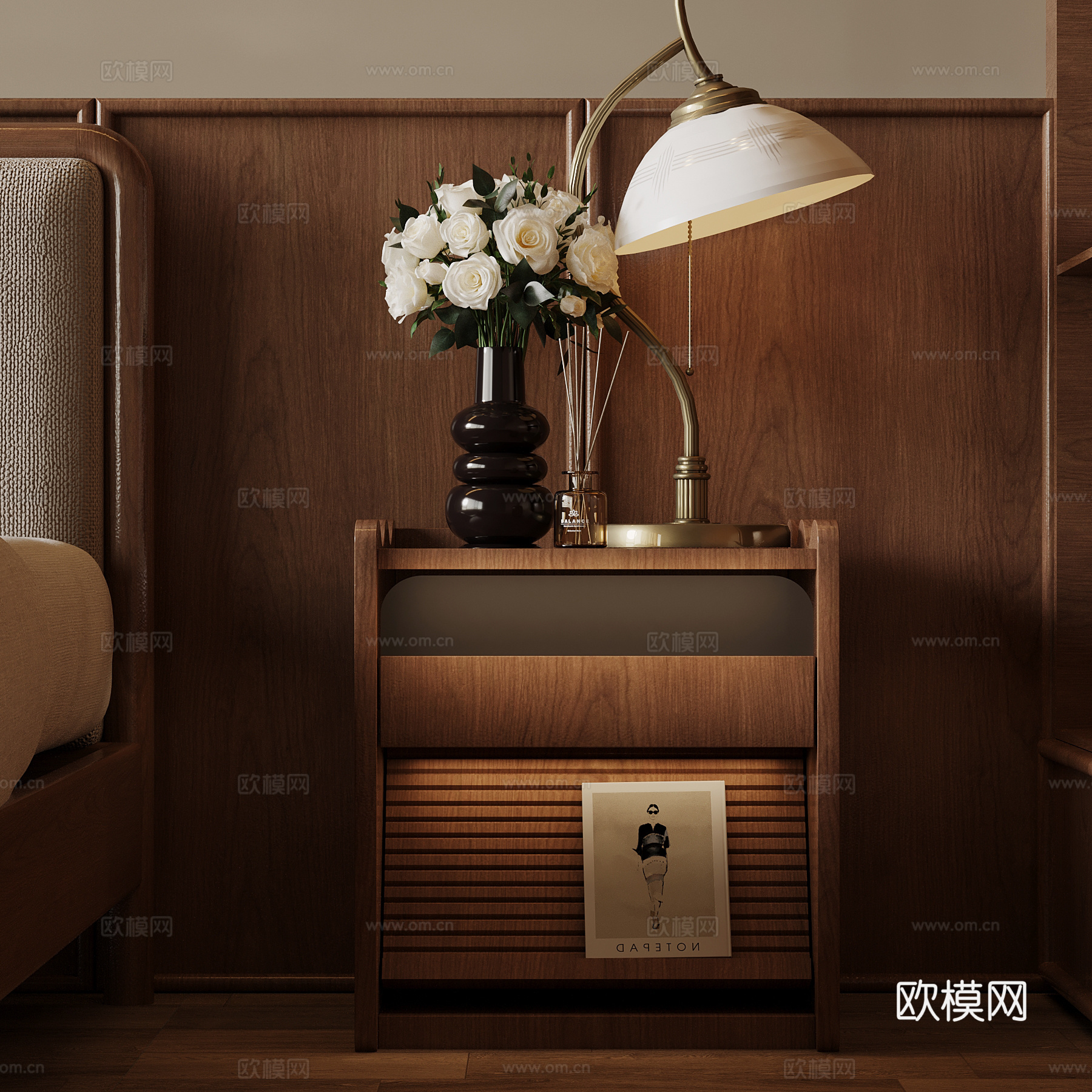 床头柜 中古风床头柜su模型
