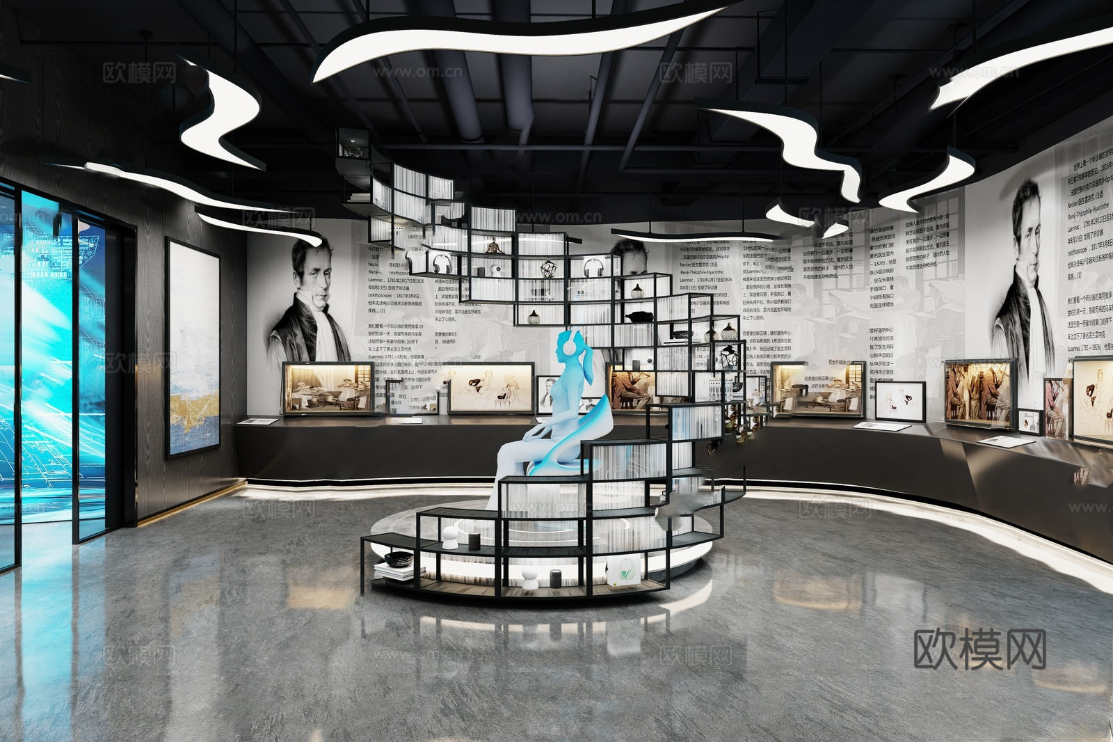 现代艺术展厅 美术展厅 文化展厅 艺术装置 展墙su模型