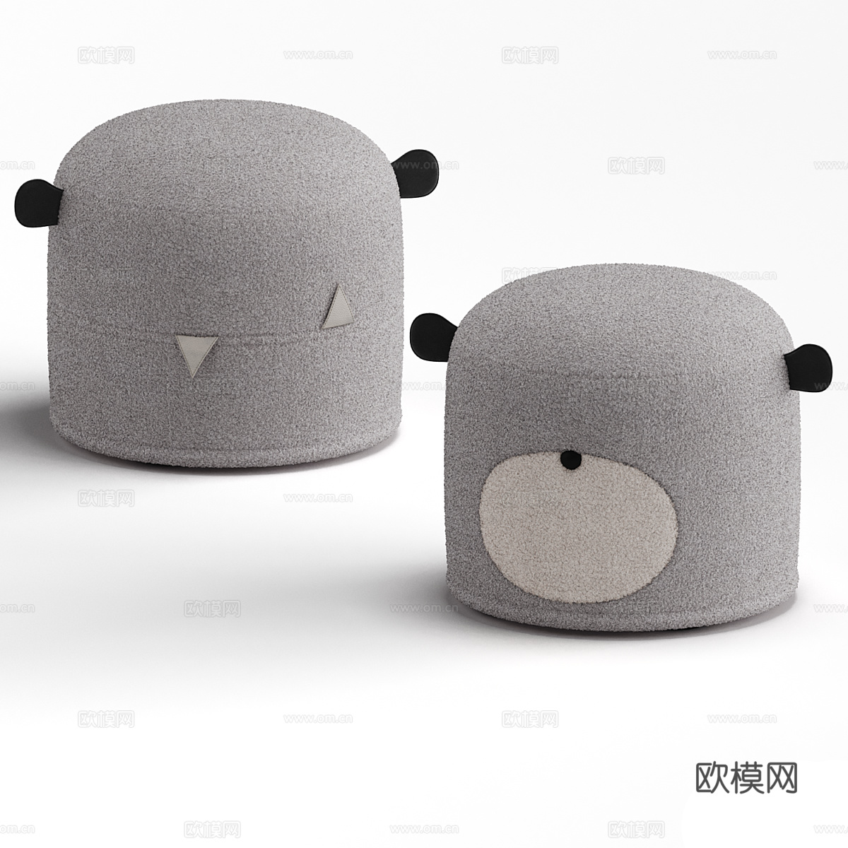 现代奶油风儿童布艺圆凳3d模型