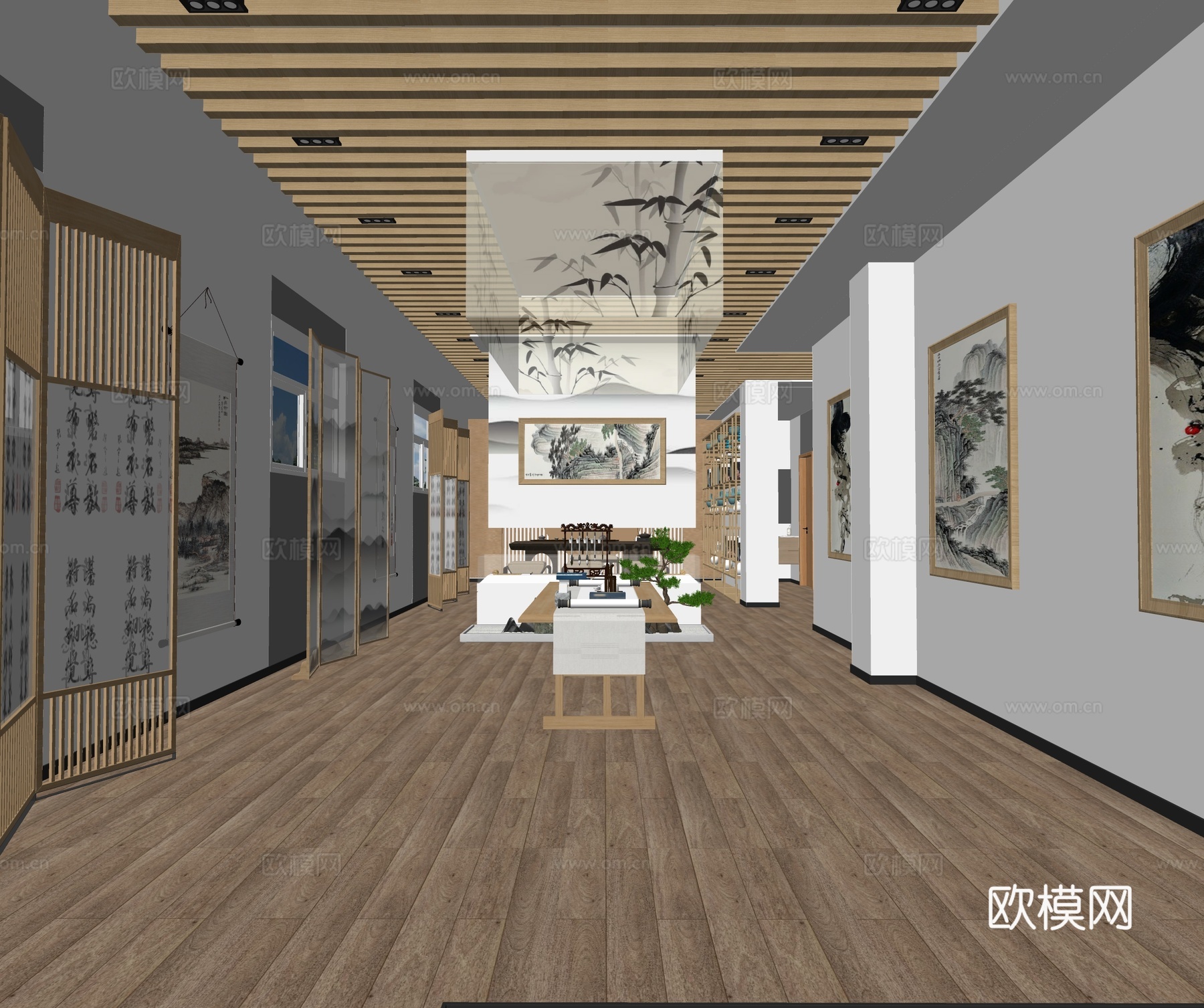 中式书画展厅  装饰画su模型
