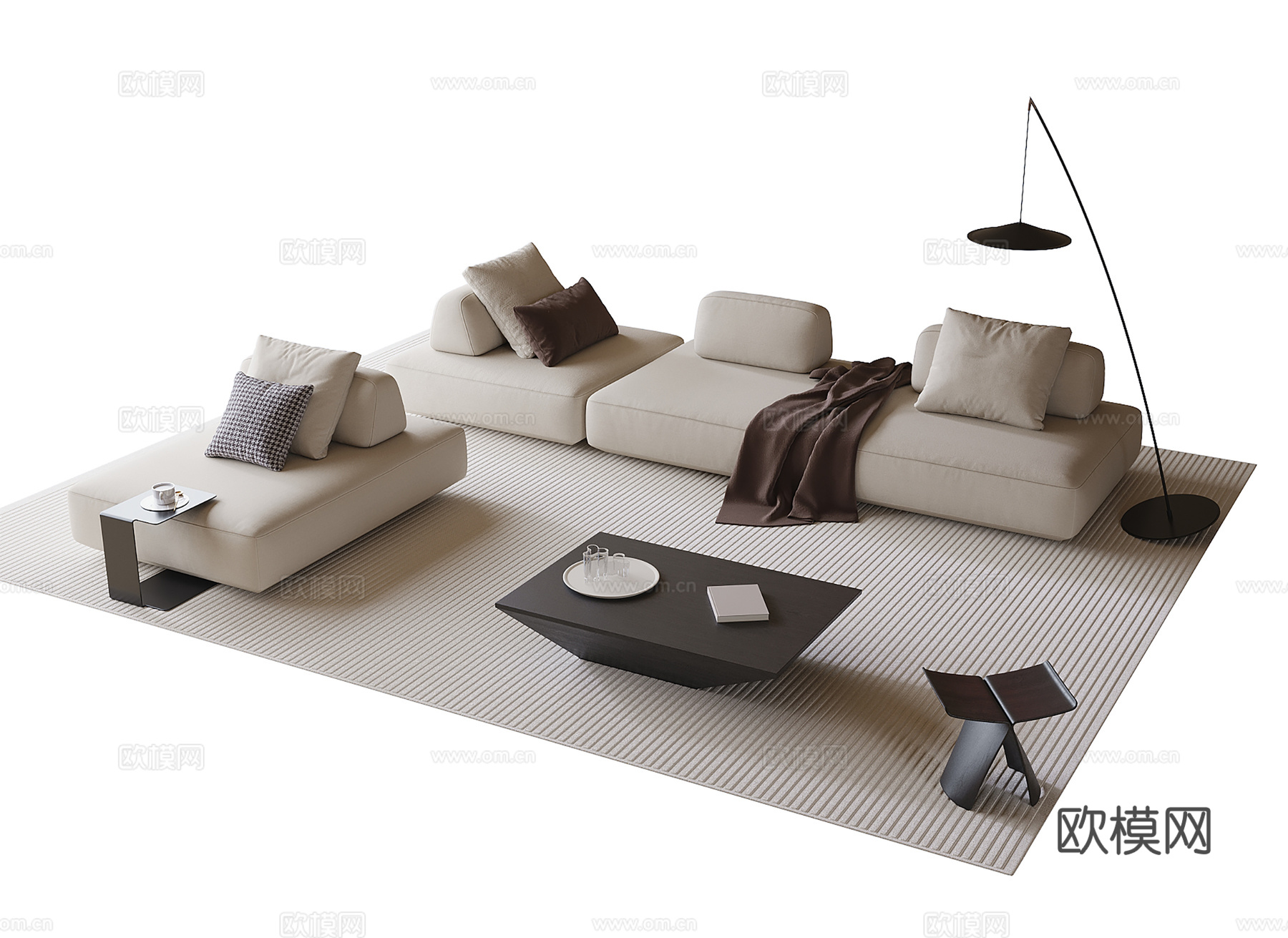 现代沙发茶几 三人沙发 单人沙发 落地灯3d模型