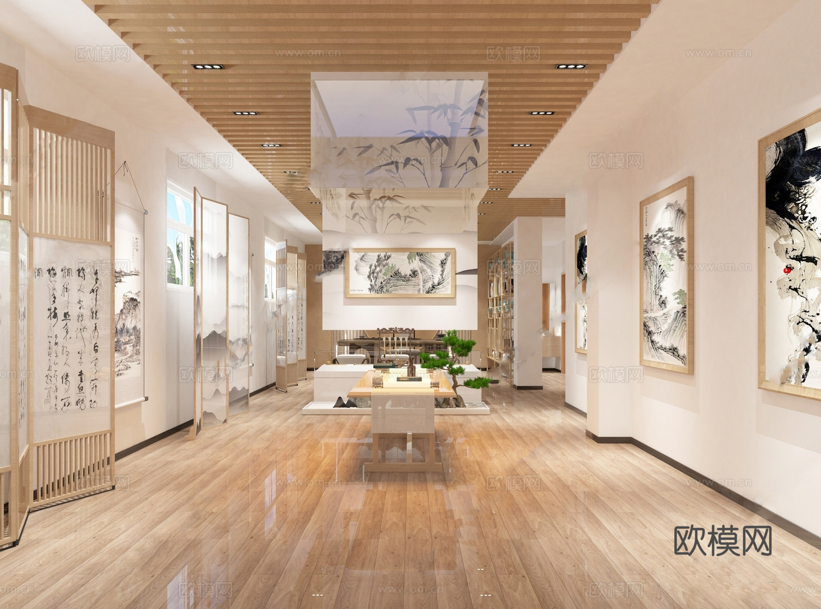 中式书画展厅  装饰画su模型