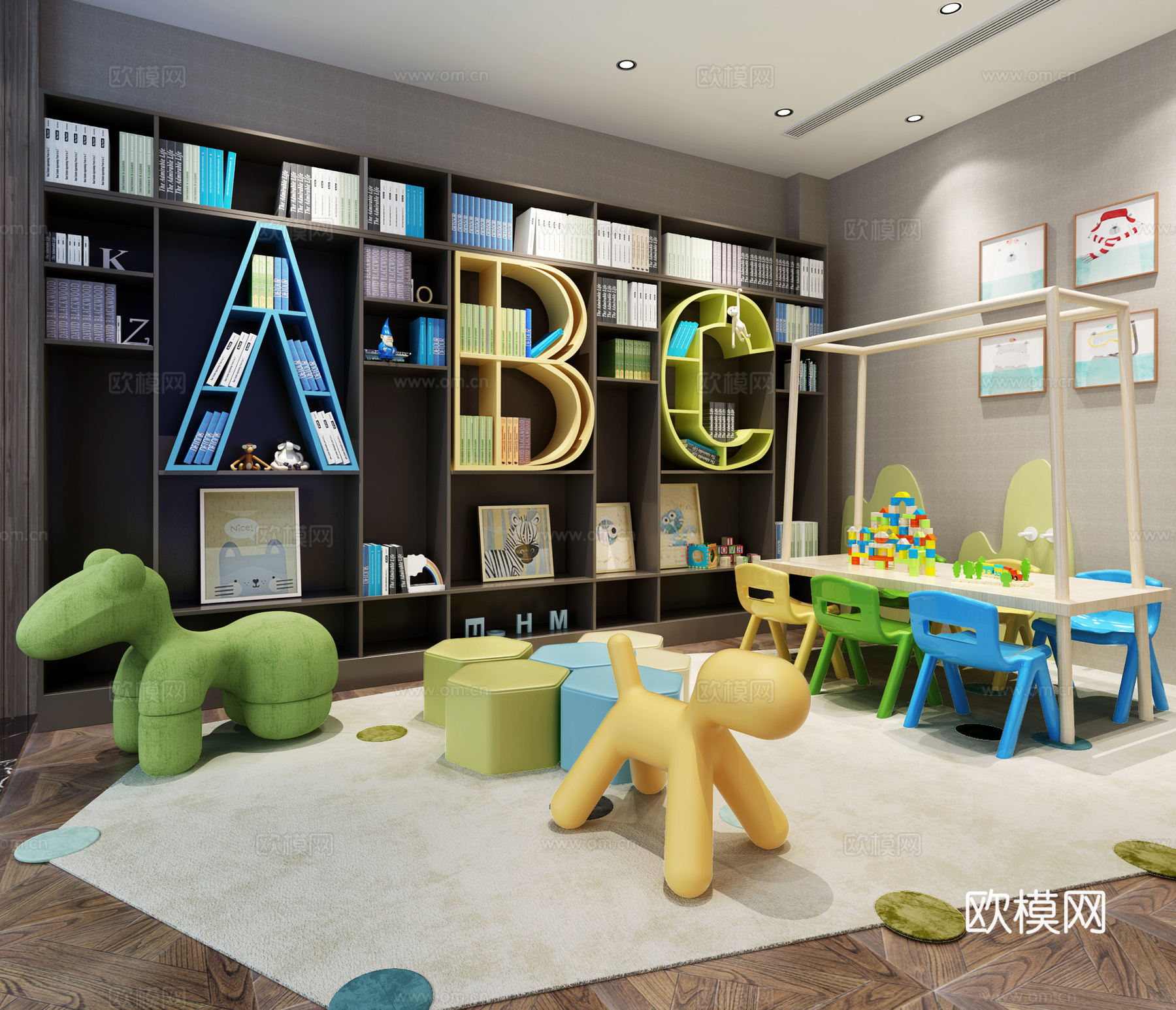 现代儿童游玩休息区3d模型