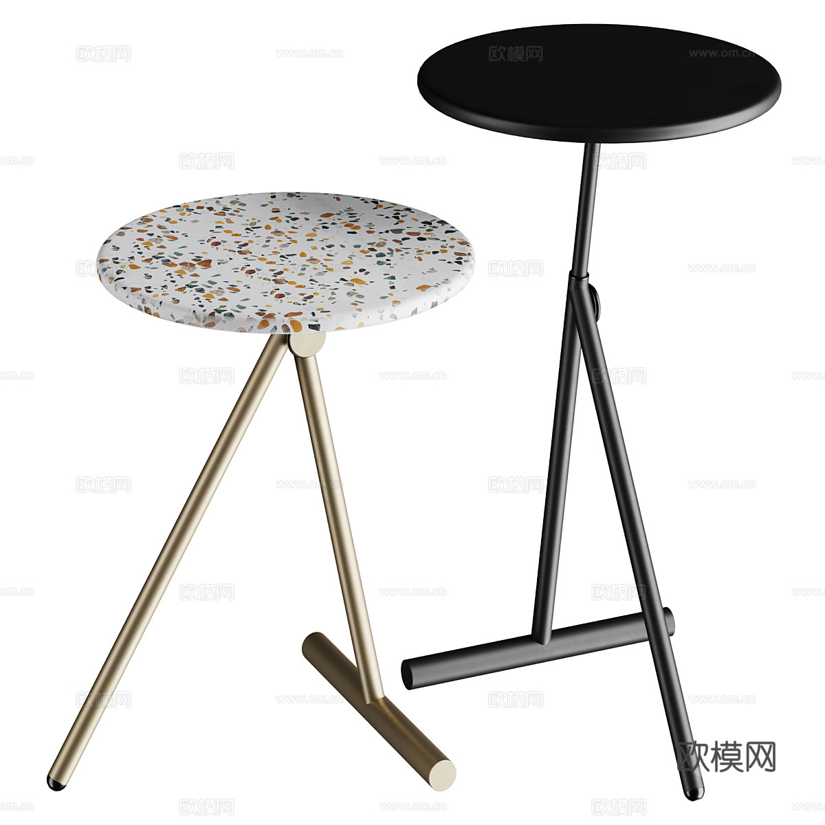 现代极简大理石金属边几3d模型
