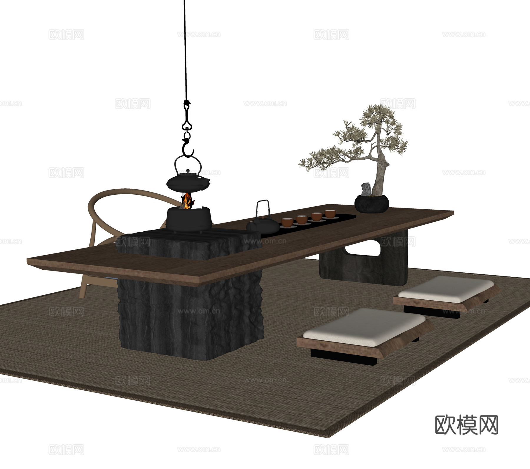 现代榻榻米茶桌椅su模型