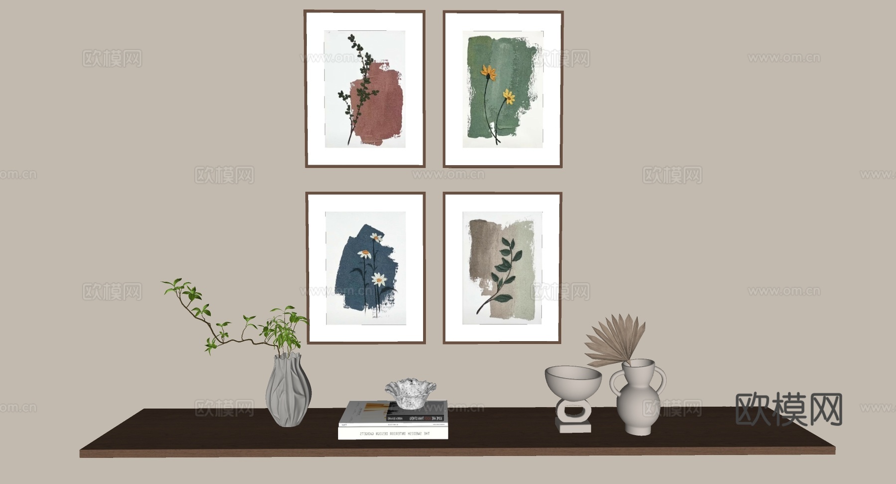 侘寂风挂画 装饰画 抽象画 油画 复古挂画 床头挂画su模型