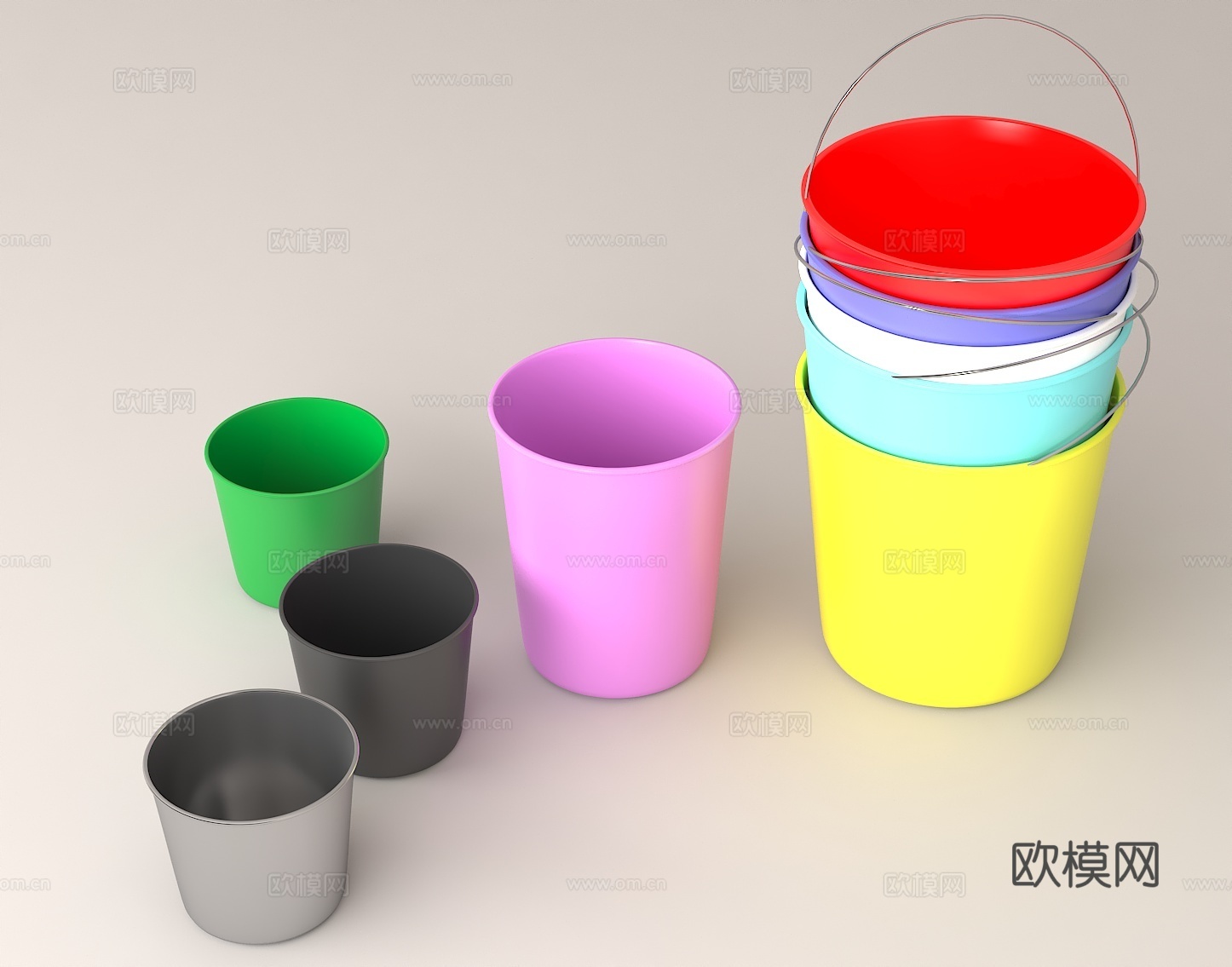 彩色水桶 塑料桶 家居收纳用品 多彩容器 简约设计桶 储物工su模型
